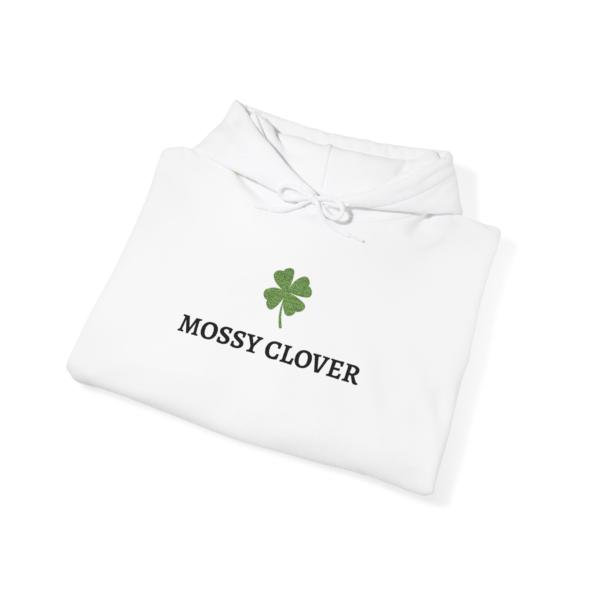 Mossy Clover Hoodie — Embroidered Green Four-Leaf Clover Graphic Pullover