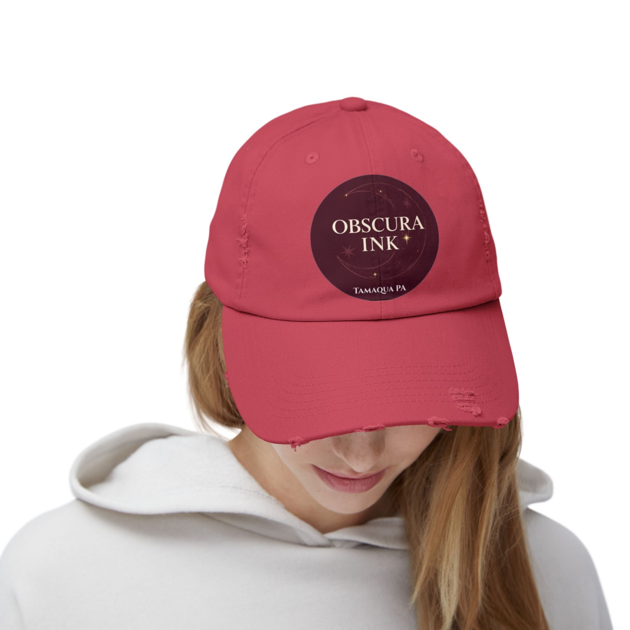 Moon Logo — Obscura Ink Distressed Baseball Cap