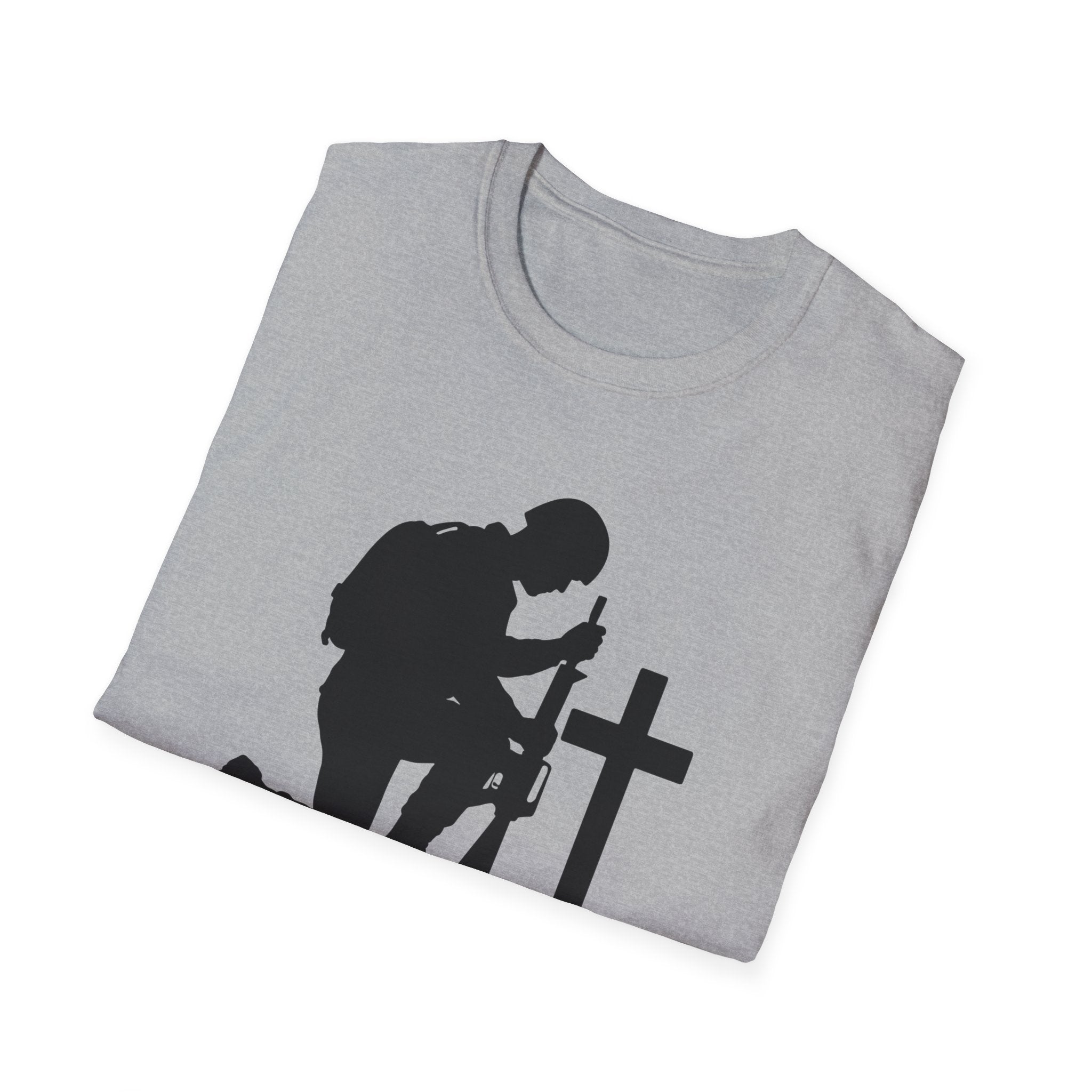 Remember Soldier Kneeling Cross T-Shirt — Military Memorial Tee