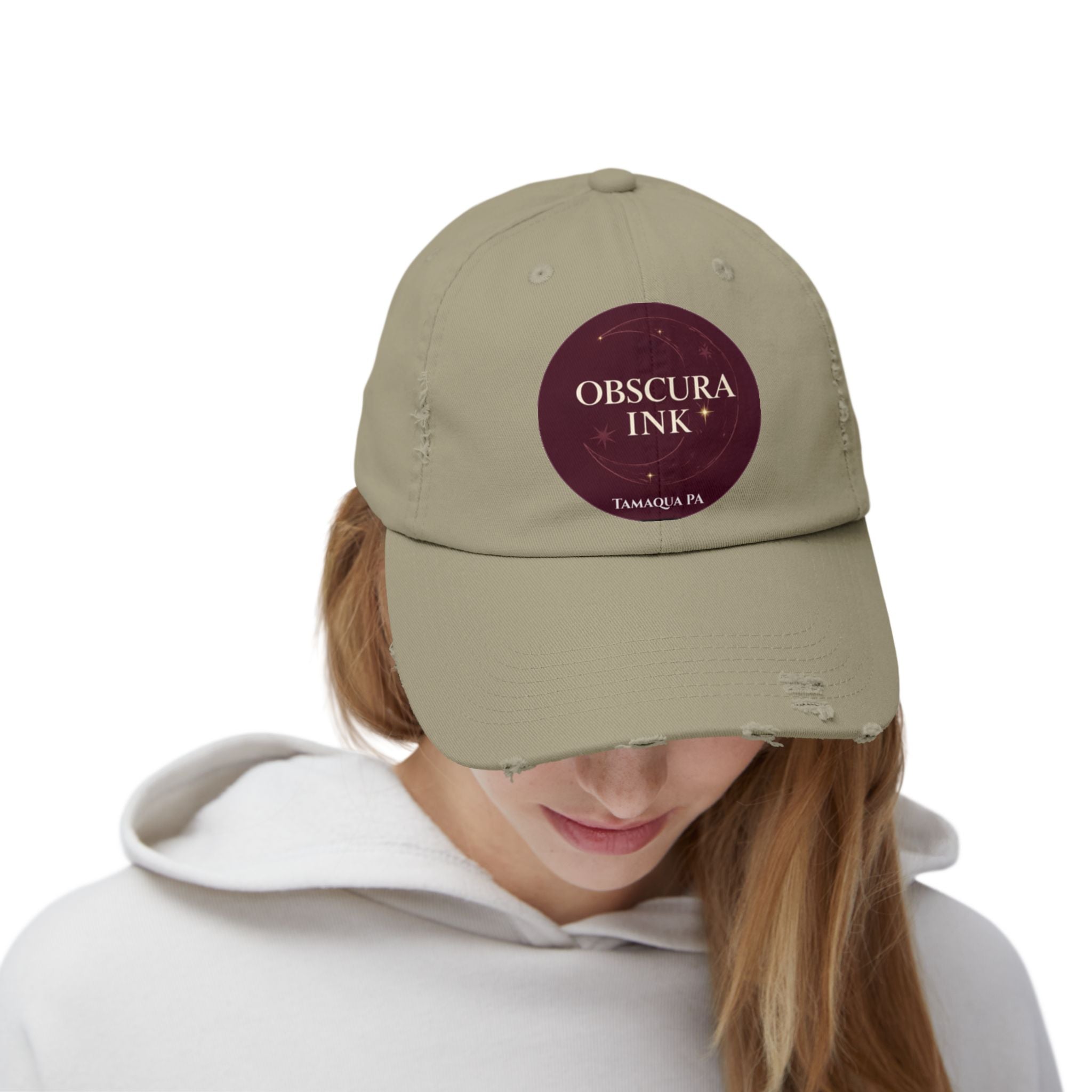 Moon Logo — Obscura Ink Distressed Baseball Cap