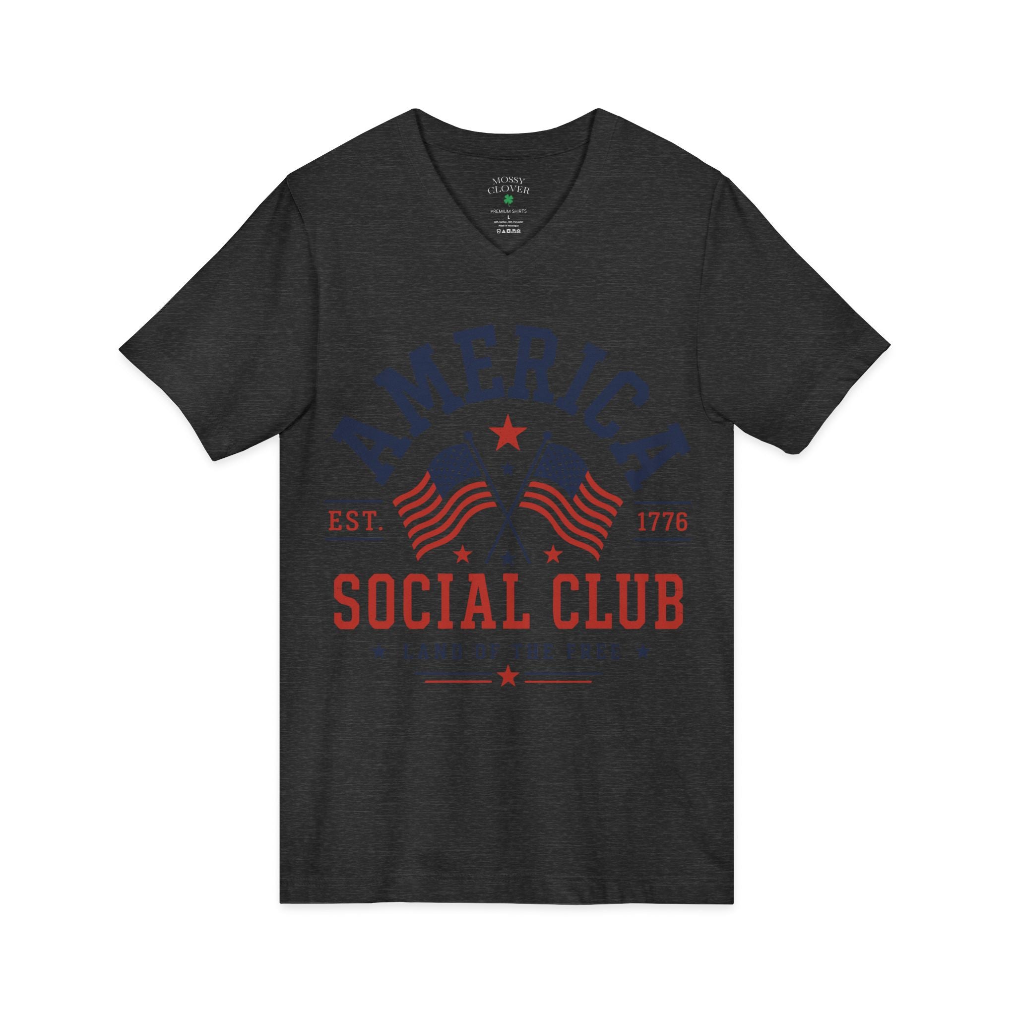 America Social Club V‑Neck Tee — Patriotic USA Flag T‑Shirt (Land of the Free)