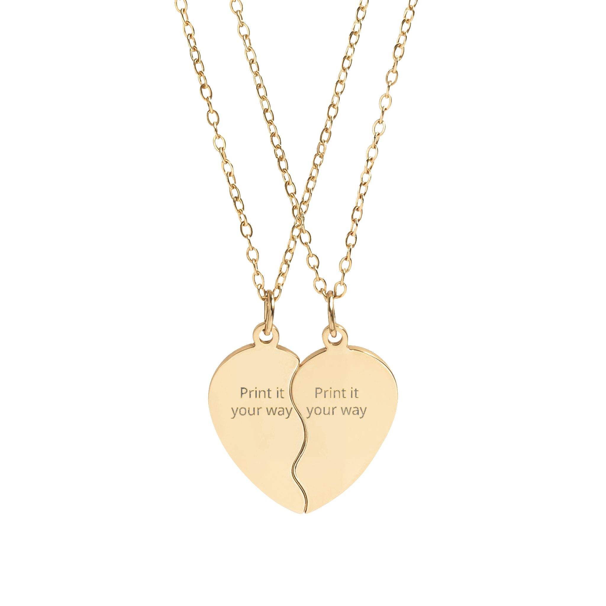 Engravable Break-Apart Heart Necklace Set — Best Friends / Couples Split Pendant
