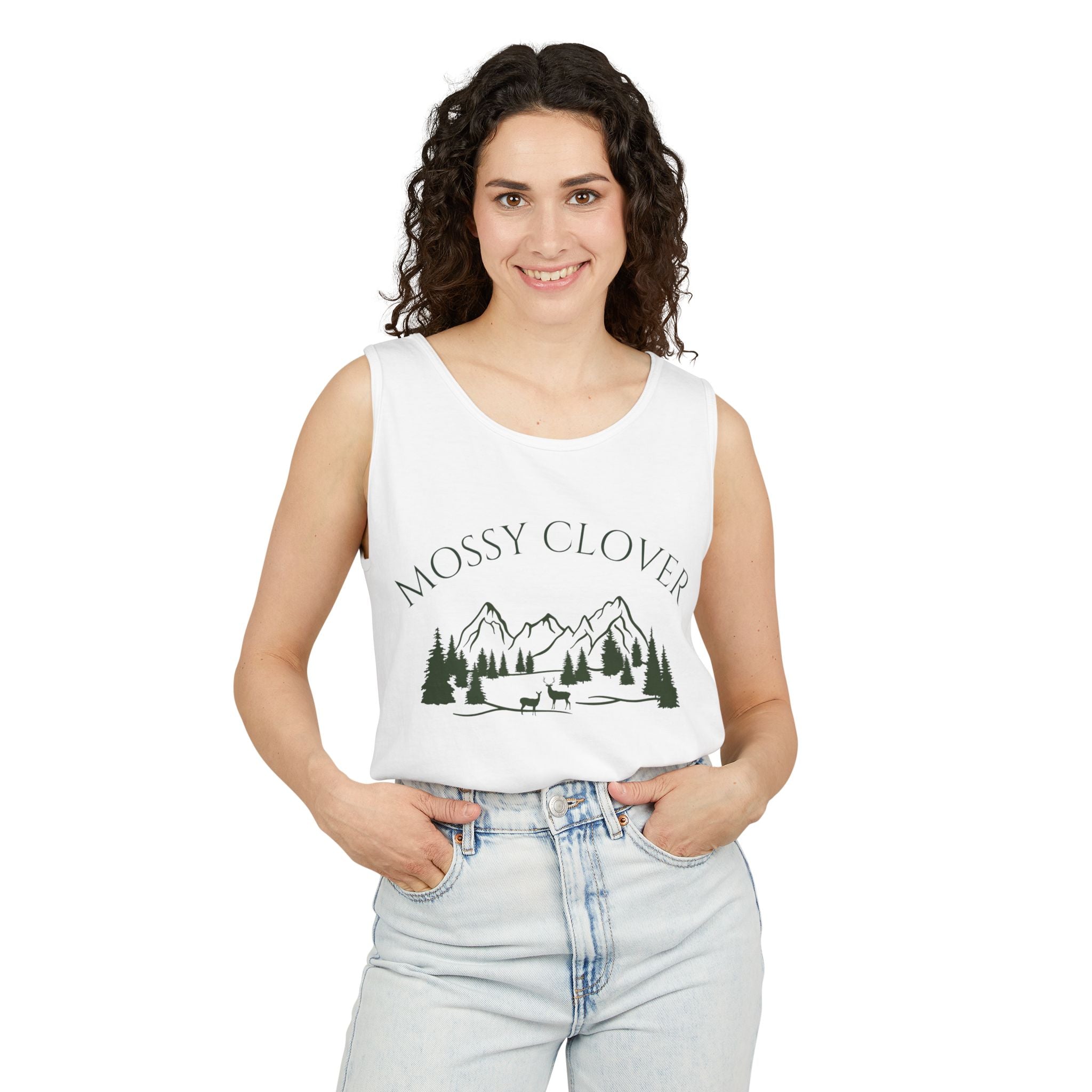 Mossy Clover Mountain Tank Top — Outdoor Nature Graphic Tank