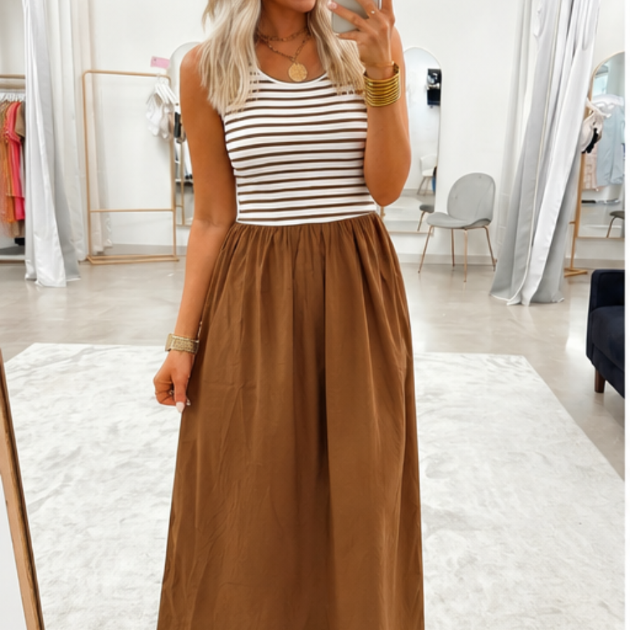 The Harvest Stripe Patchwork Sleeveless Dress for Women