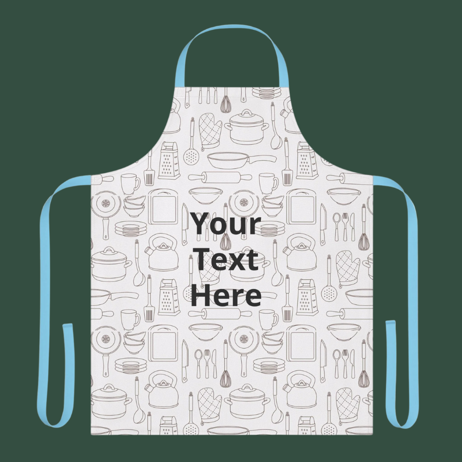 Custom Kitchen Apron - Personalized "Your Text Here" Cooking Apron with Utensil Pattern