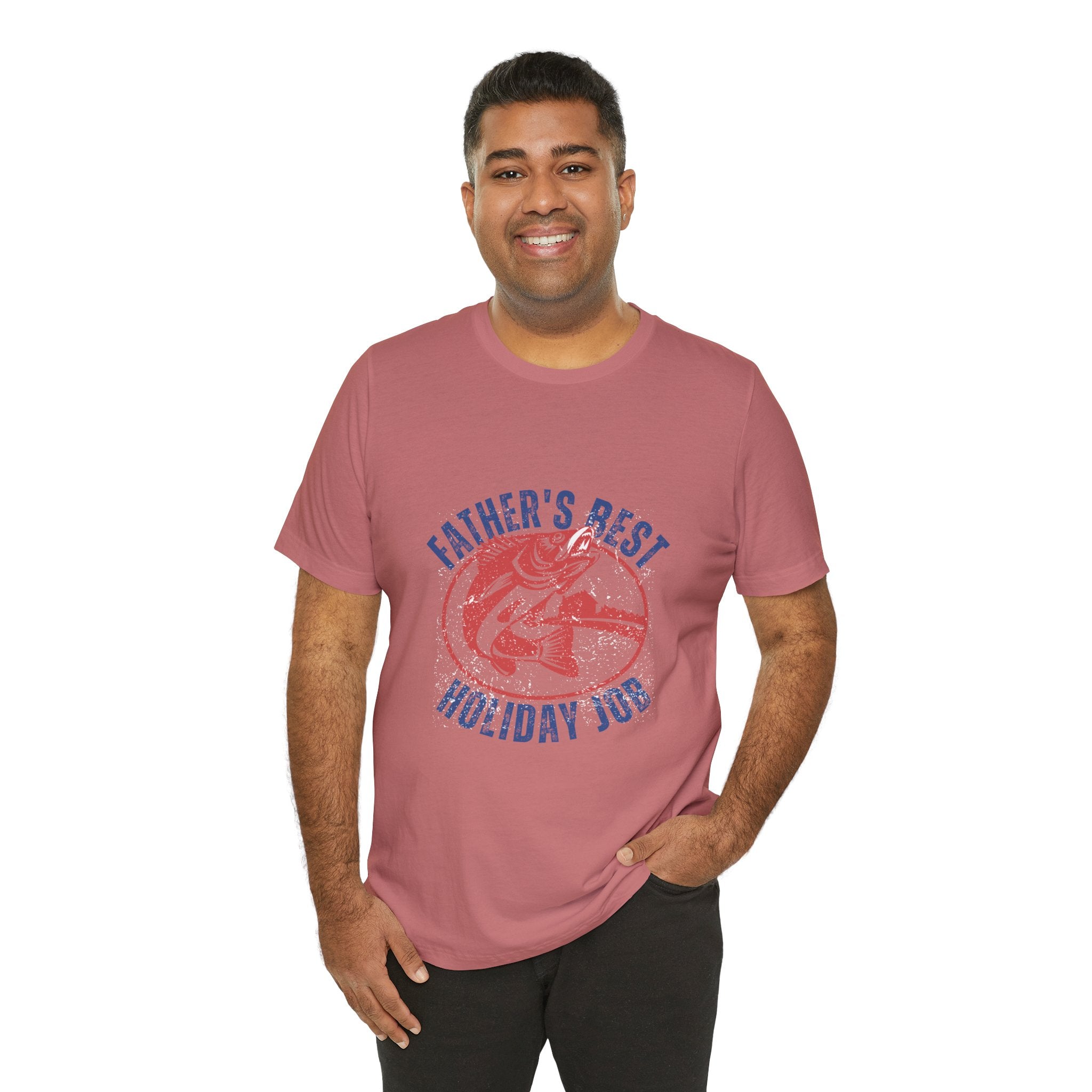 Father's Best Holiday Job T-Shirt — Vintage Fishing Dad Christmas Tee