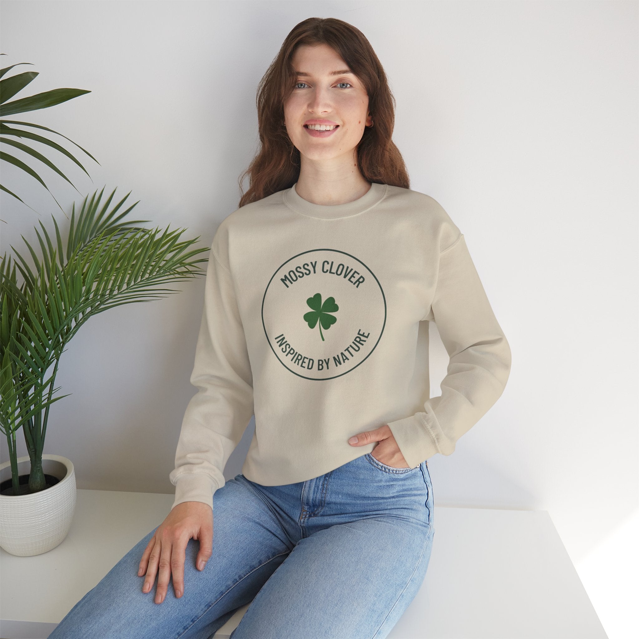 Mossy Clover Crewneck Sweatshirt - "Mossy Clover: Inspired by Nature"  Eco Nature Pullover