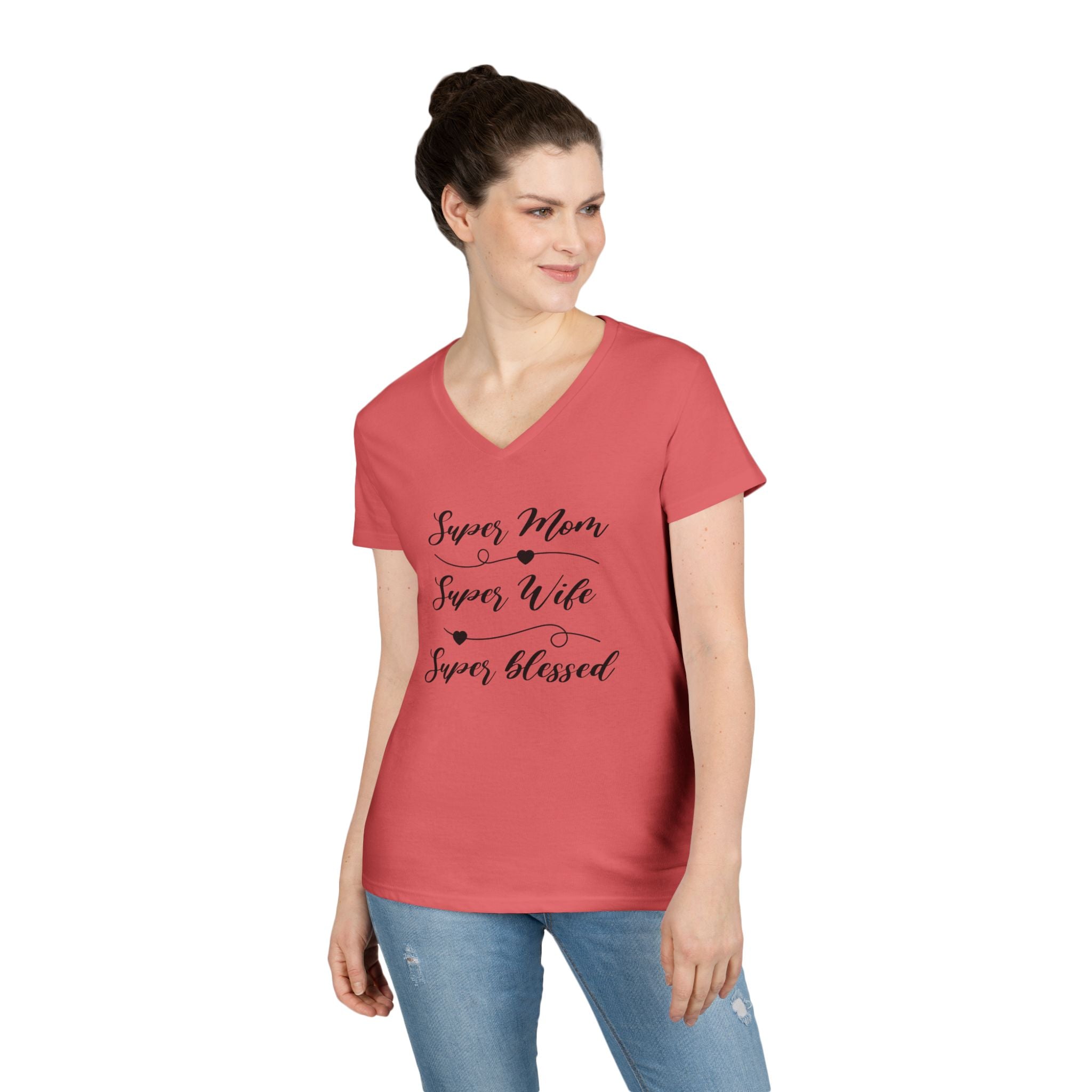 Super Mom Super Wife Super Blessed V-Neck Tee