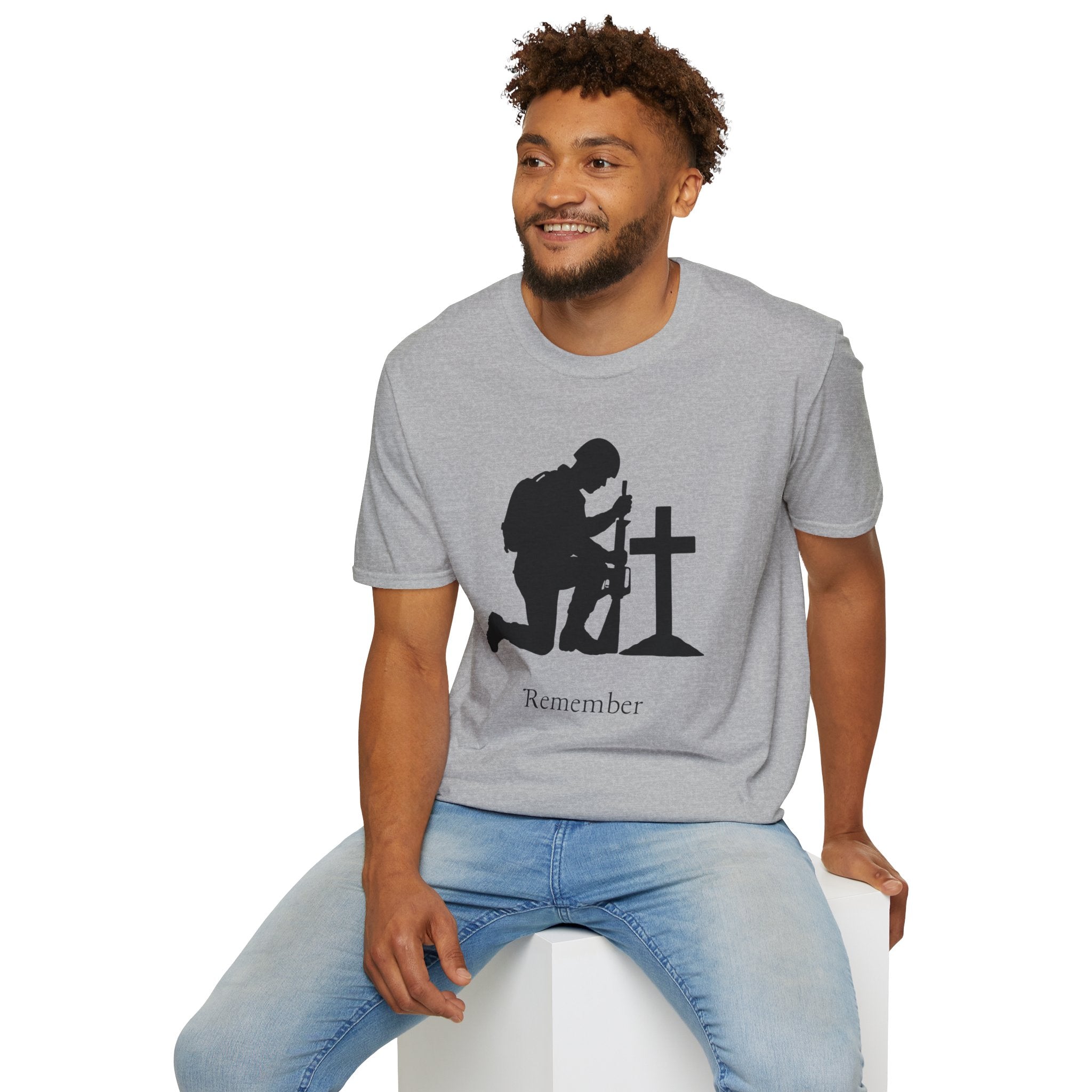 Remember Soldier Kneeling Cross T-Shirt — Military Memorial Tee
