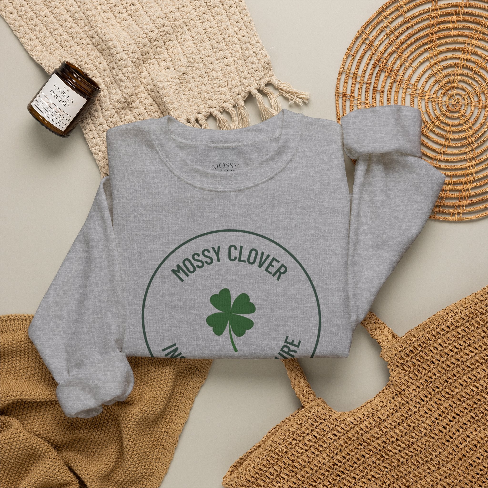 Mossy Clover Crewneck Sweatshirt - "Mossy Clover: Inspired by Nature"  Eco Nature Pullover