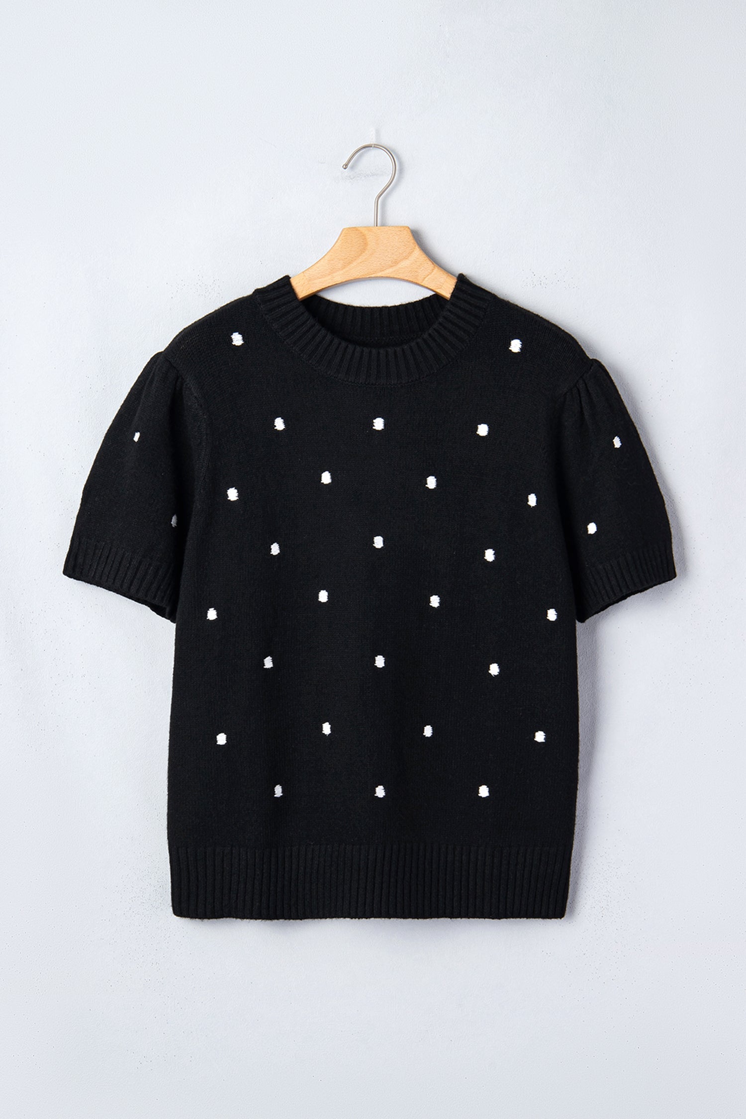 Polka Dot Bubble Short Sleeve Sweater ~ B & W