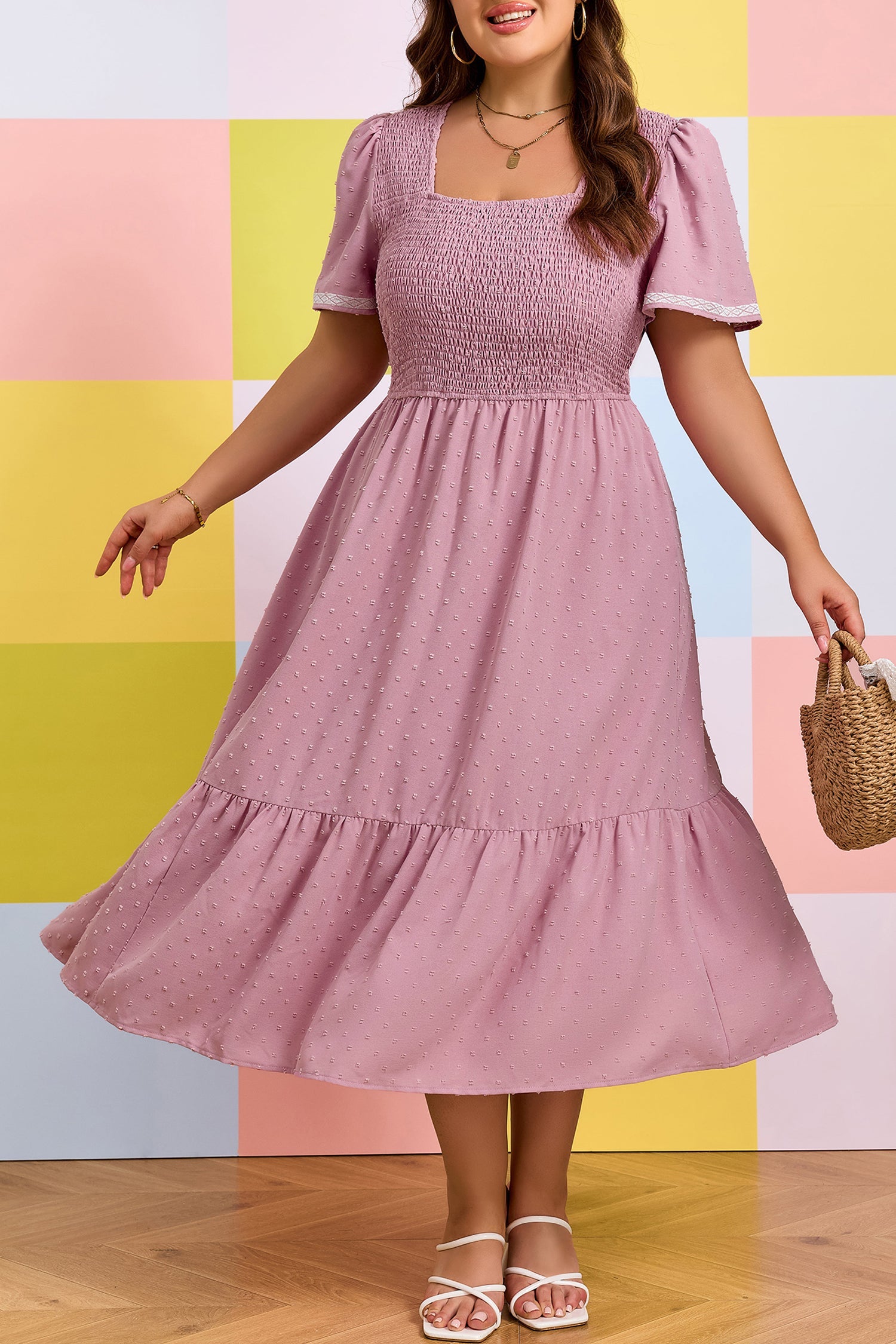 Dot Smoky Rose Flowy ~ Midi Dress