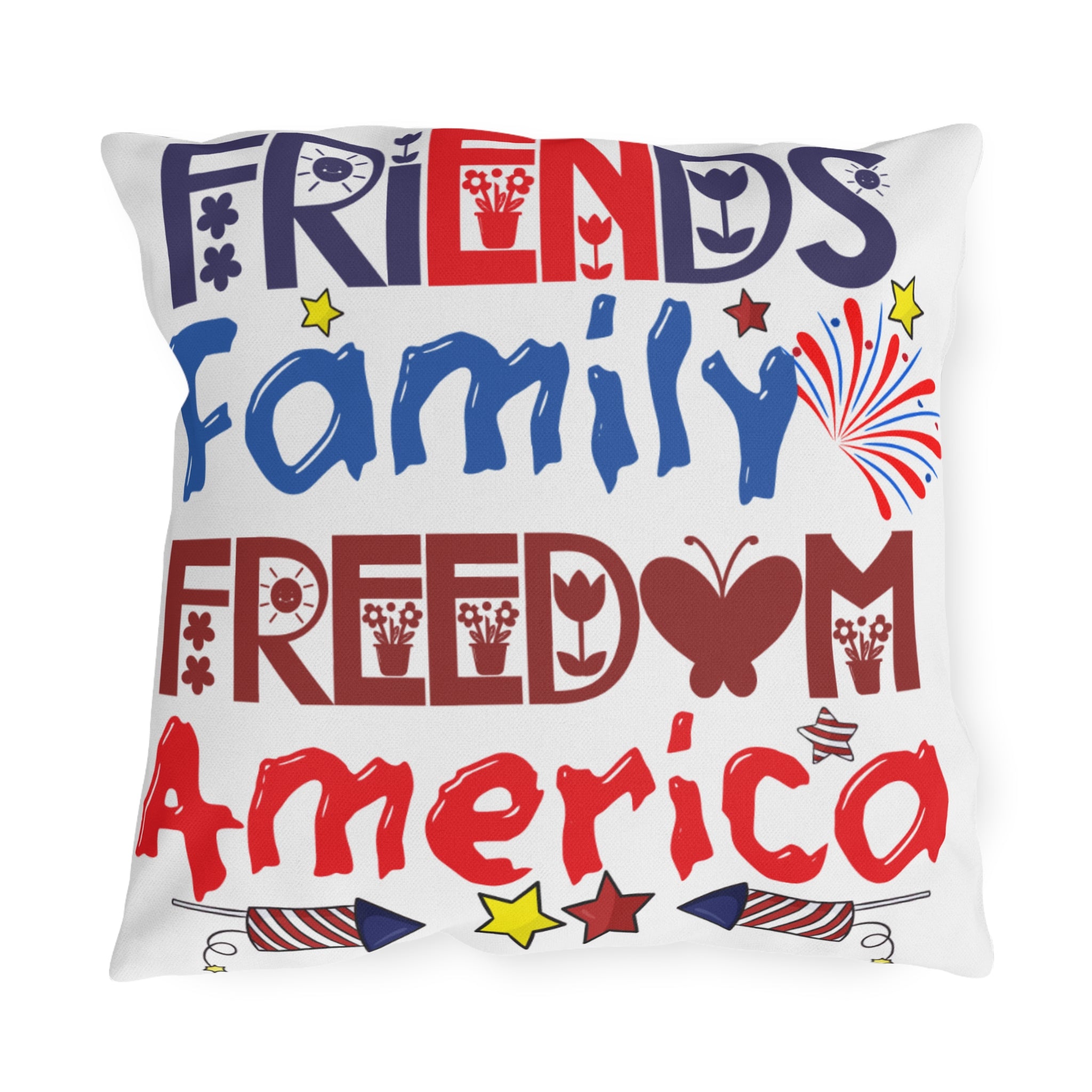 4th of July Outdoor Pillow - Patriotic Peace Love America Throw Pillow