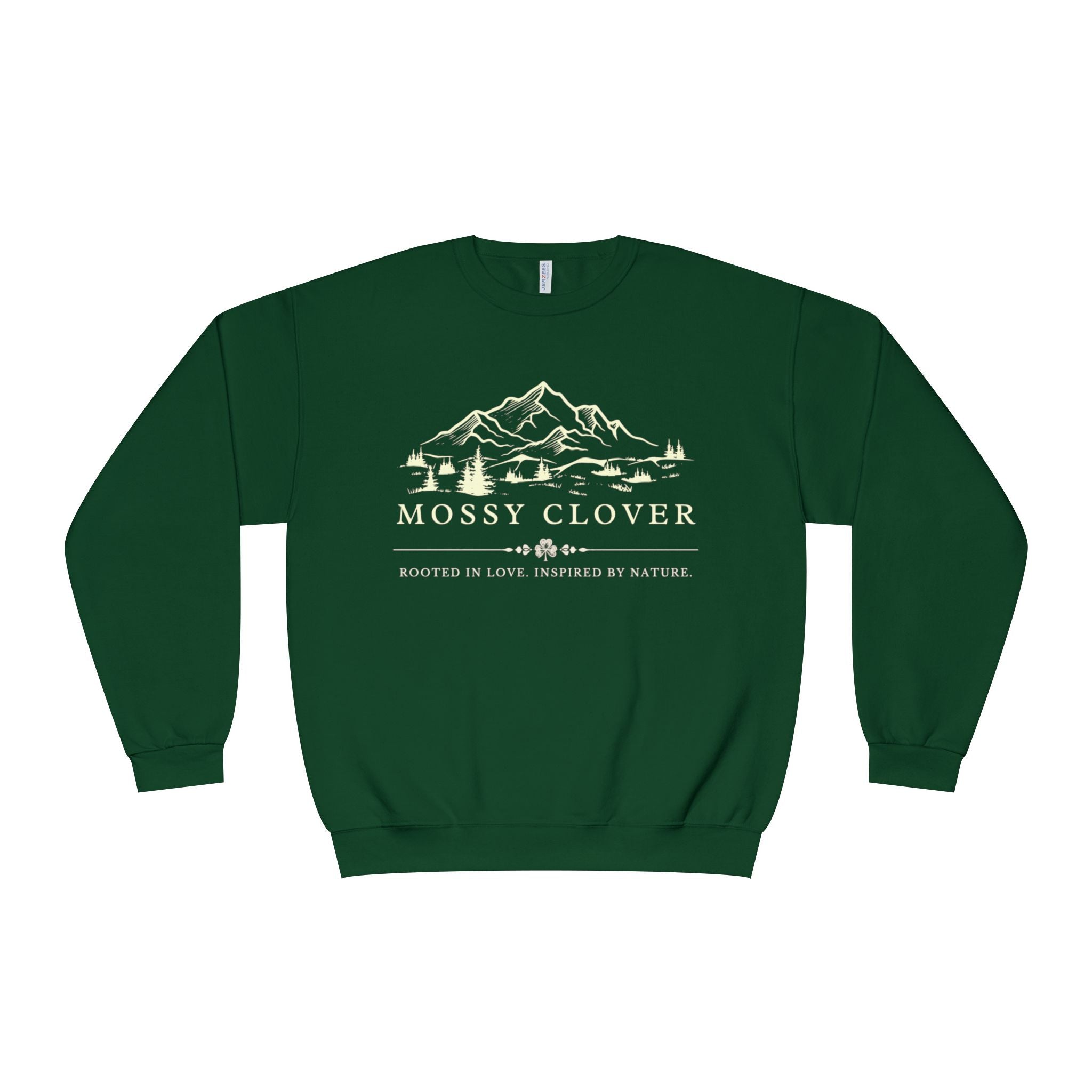 Mossy Clover Mountain Crewneck Sweatshirt — Rustic Nature Graphic Pullover