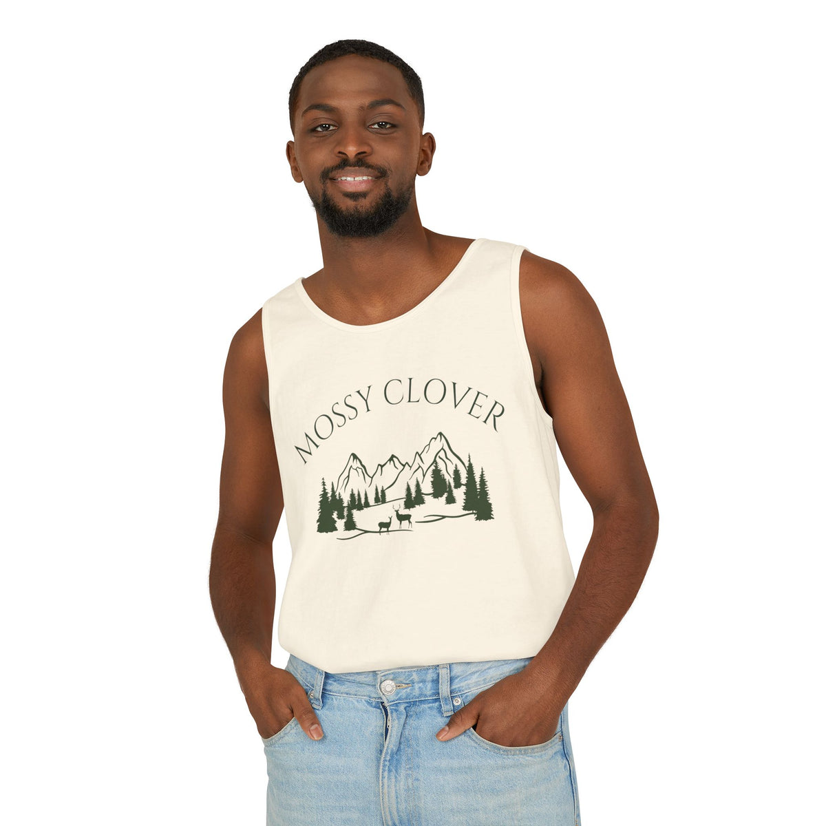 Mossy Clover Mountain Tank Top — Outdoor Nature Graphic Tank