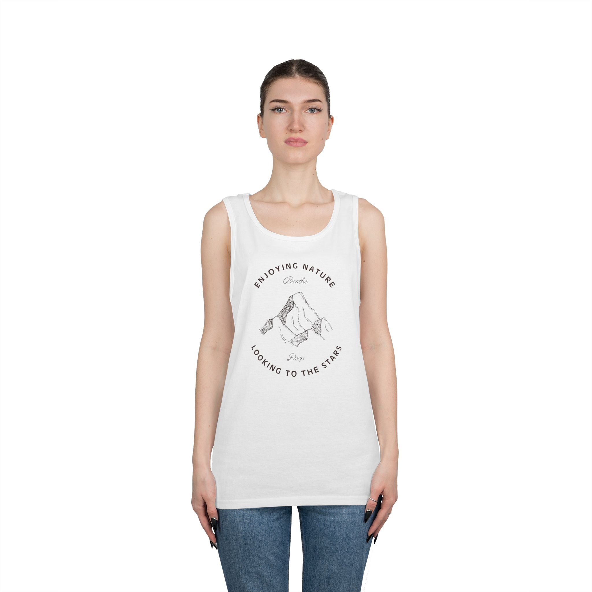 Nature Mountain Tank Top — "Enjoying Nature, Looking to the Stars" Minimalist Outdoor Tee