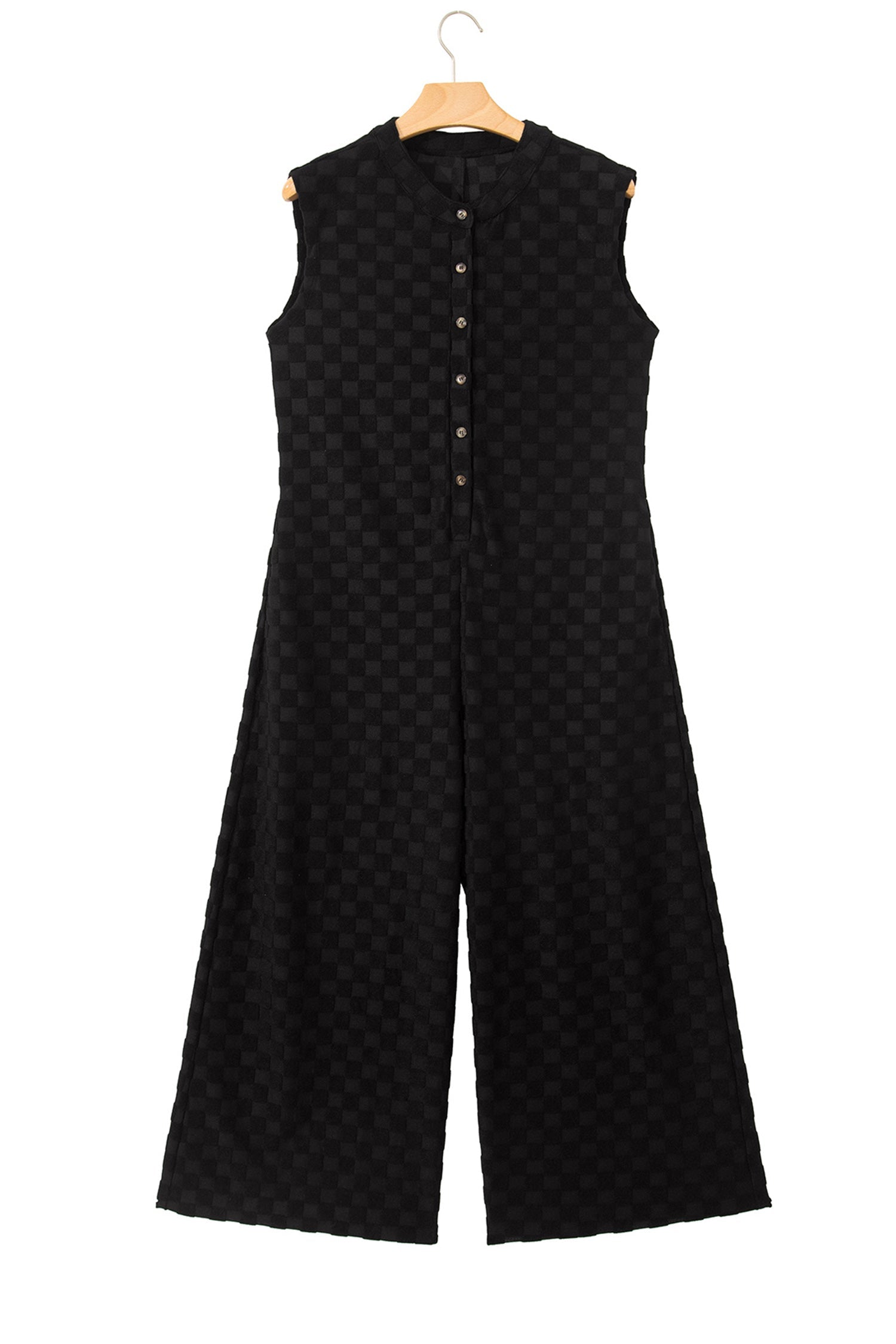 Drift line Textured Jumpsuit — Sleeveless Wide-Leg One-Piece