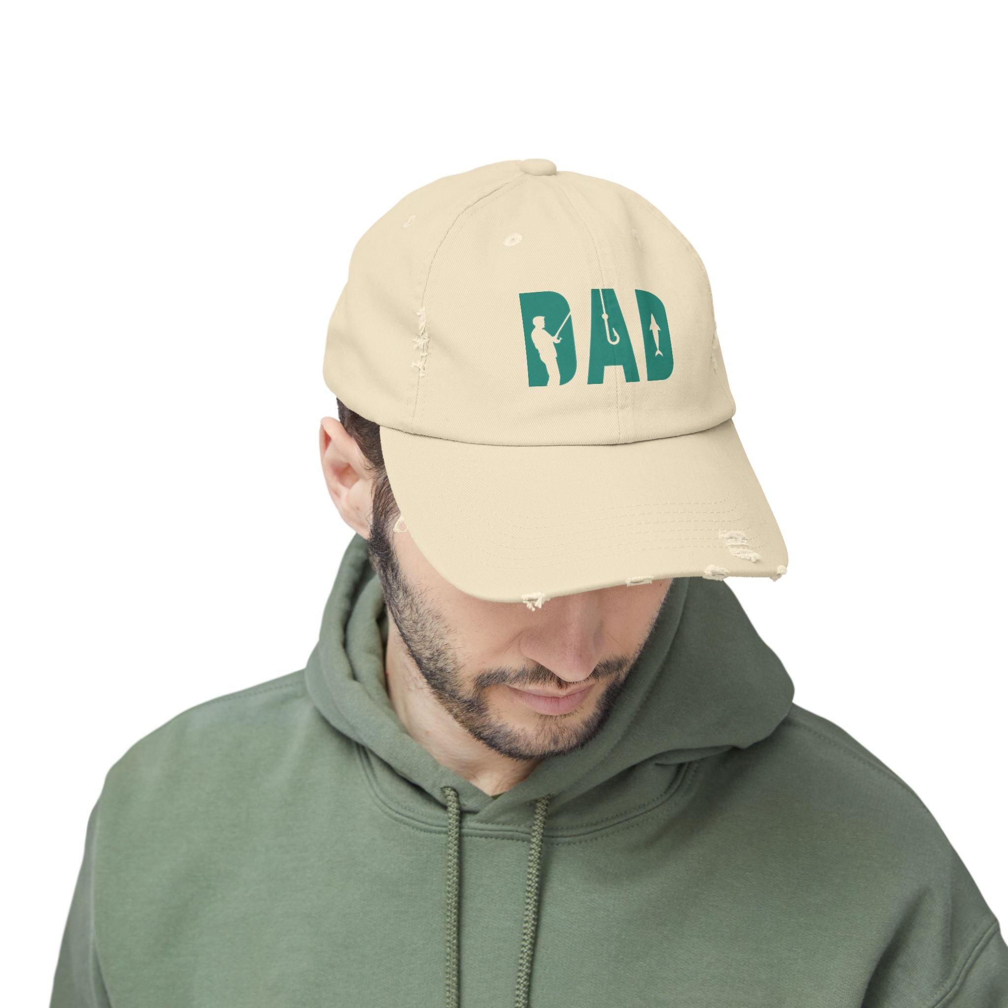 Fishing Dad Distressed Cap — 'DAD' Hook & Fish Trucker Hat