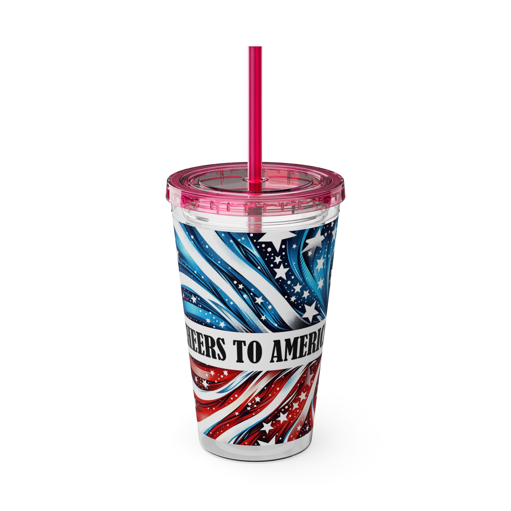 Patriotic Bow 16oz Tumbler with Straw — Red, White & Blue Stars Design