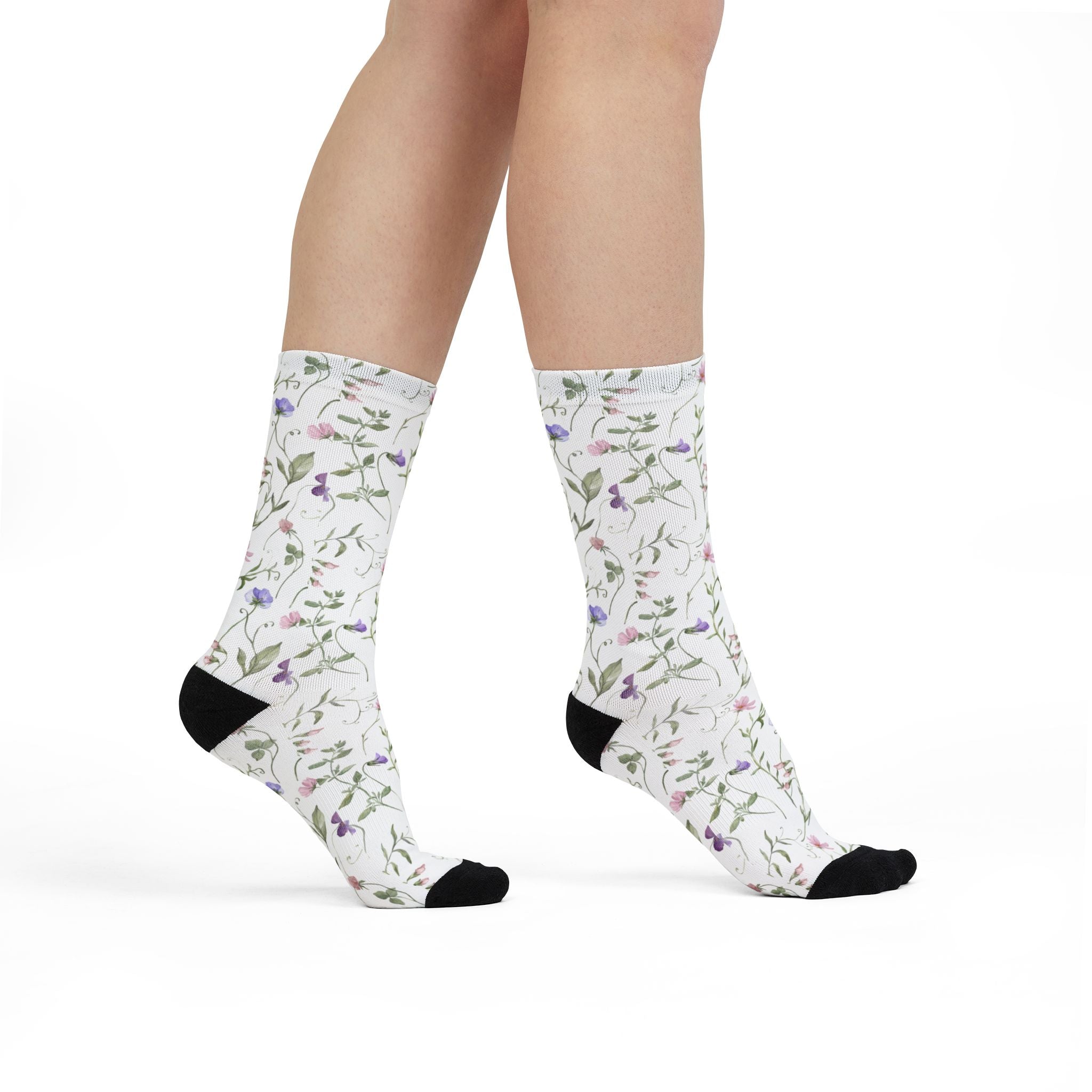 Floral Watercolor Crew Socks – Delicate Wildflower Design