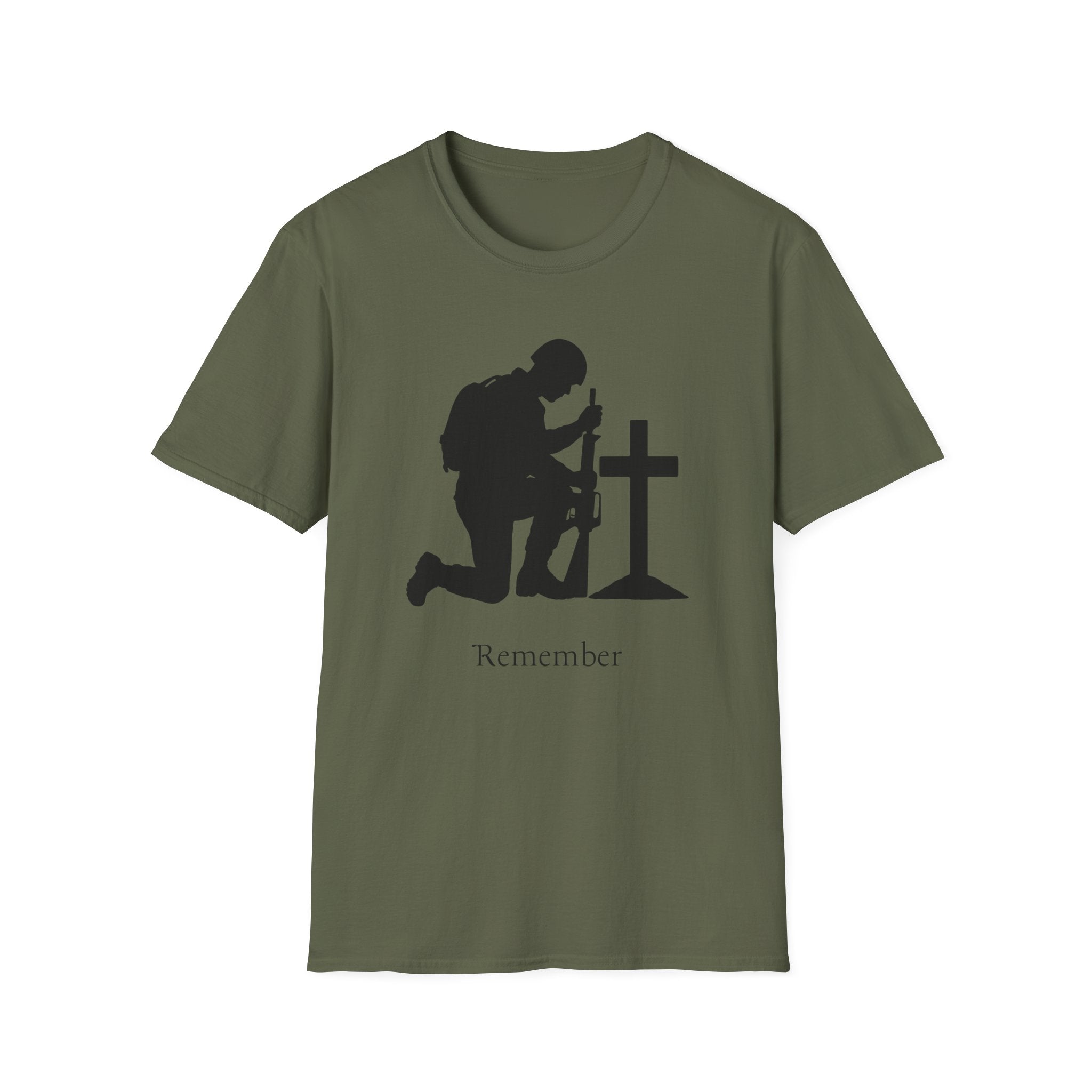 Remember Soldier Kneeling Cross T-Shirt — Military Memorial Tee