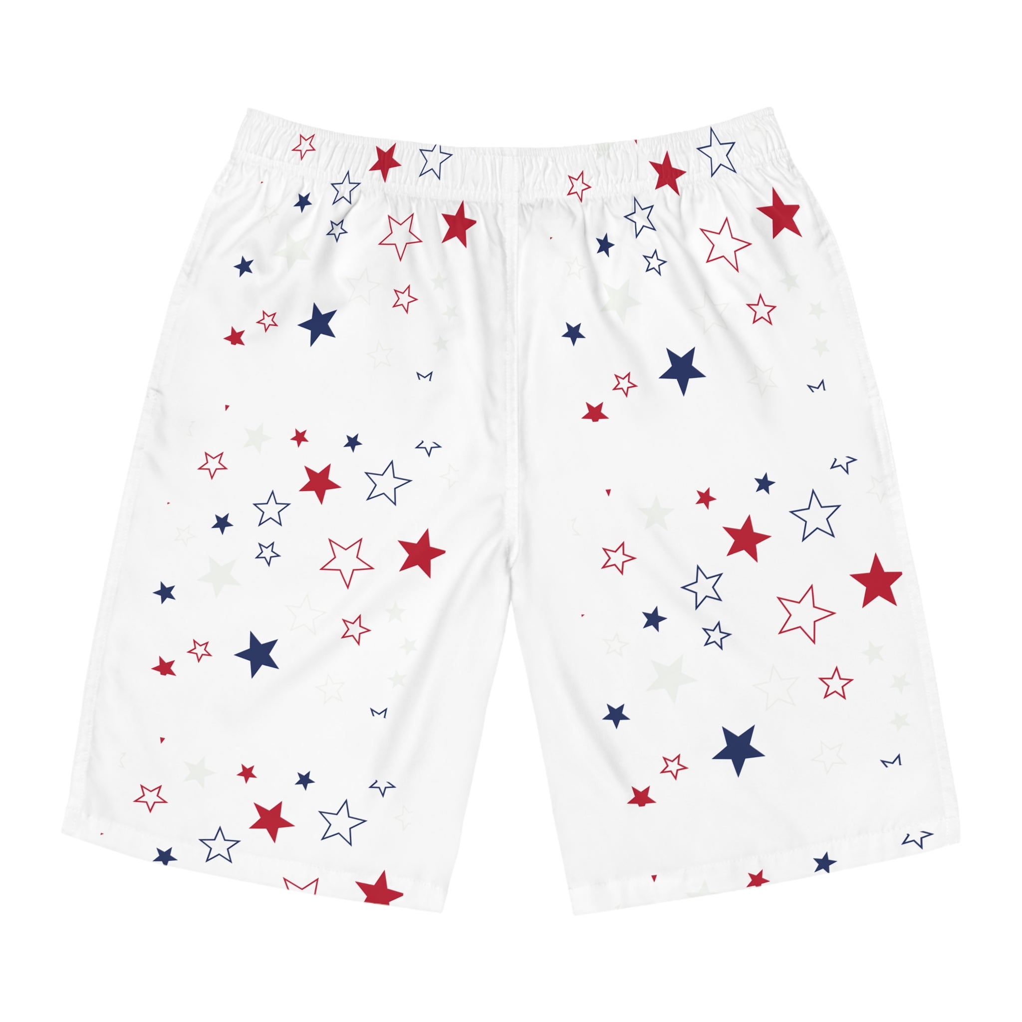Patriotic Red White & Blue Star Swim Shorts — Men's Board Shorts for 4th of July