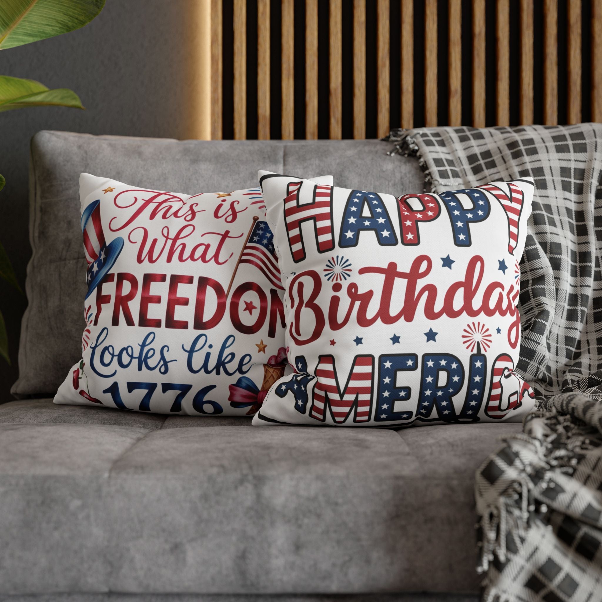 Square Pillow — "Happy Birthday America" Patriotic 4th of July Throw Pillow Cover