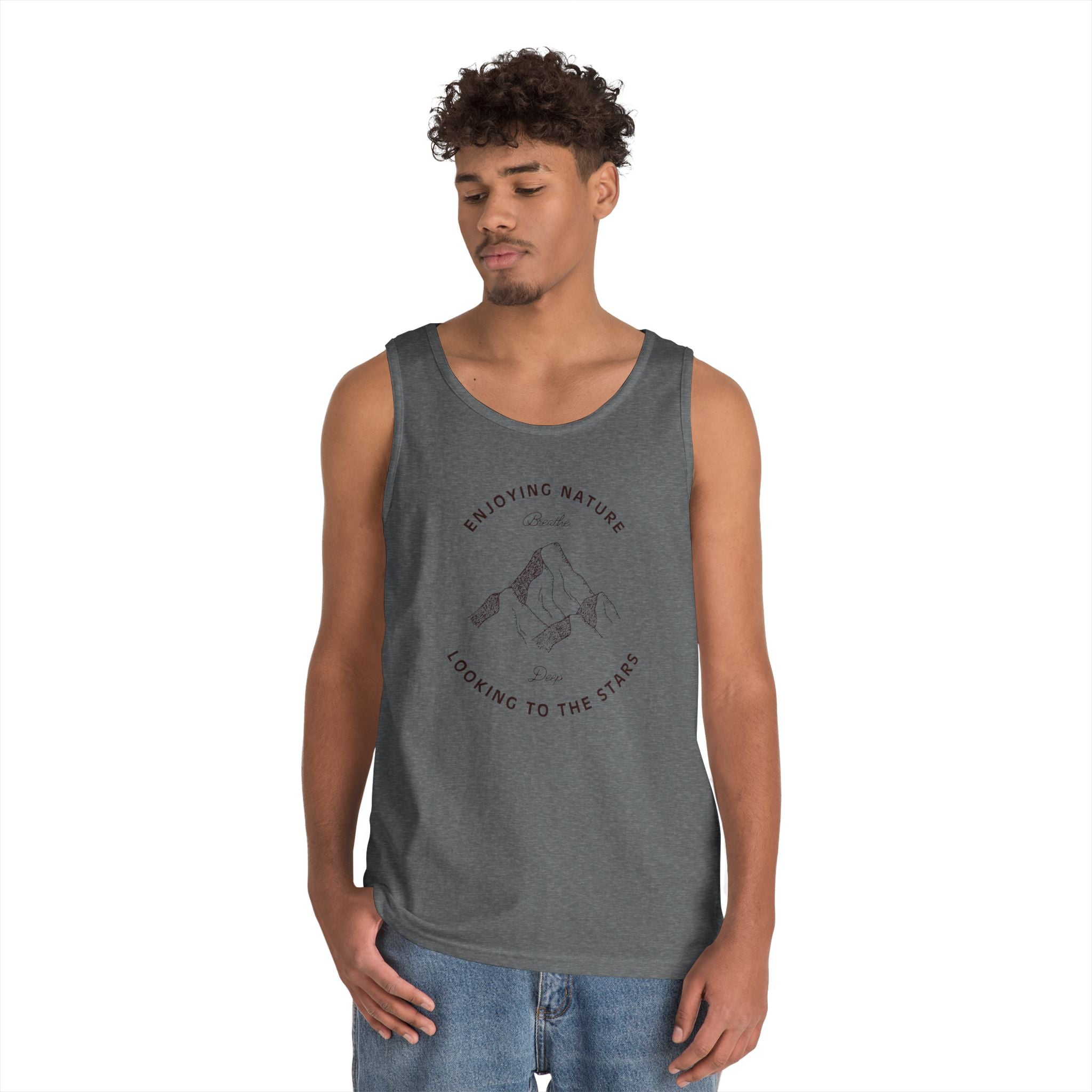 Nature Mountain Tank Top — "Enjoying Nature, Looking to the Stars" Minimalist Outdoor Tee