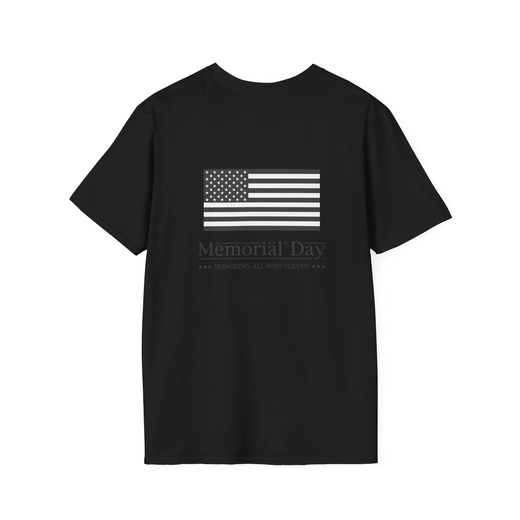 Memorial Day T-Shirt – 'Memorial Day' Script Front & American Flag Back