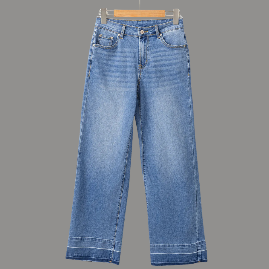 Denim Raw Hem Straight Leg Jeans