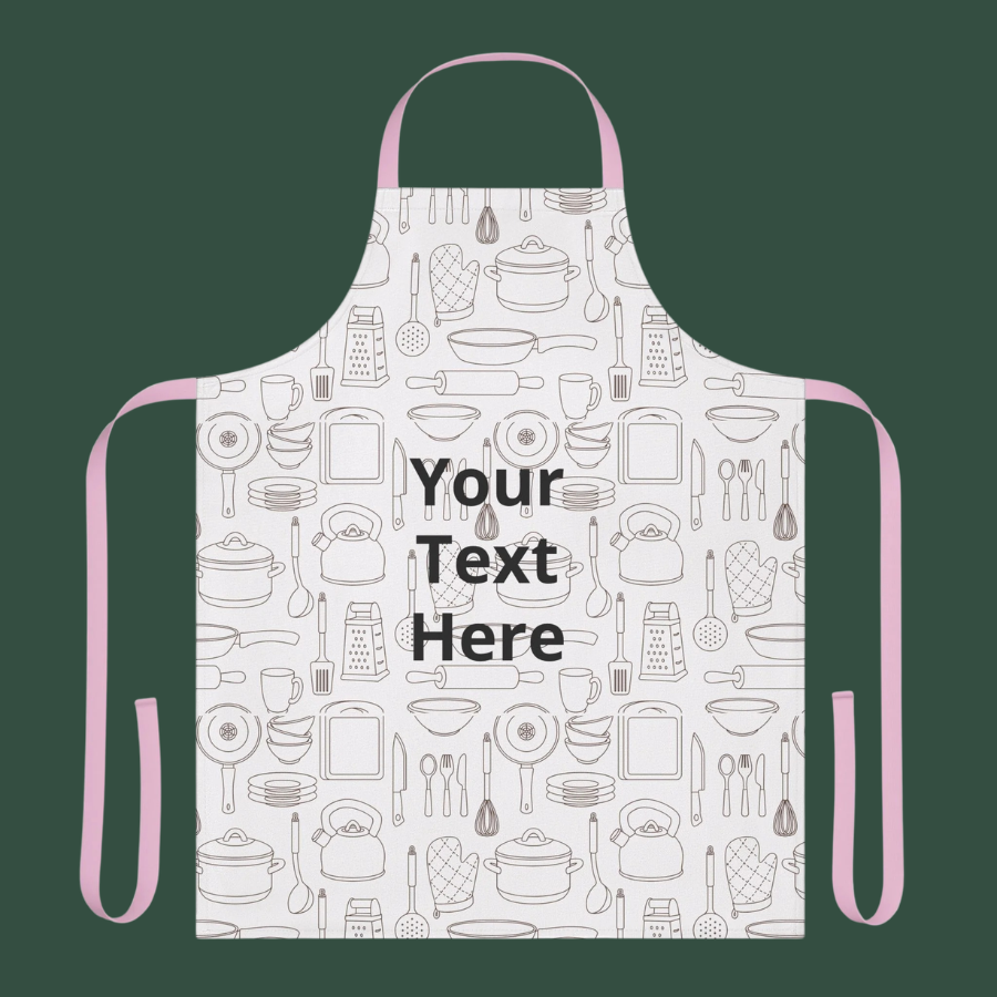 Custom Kitchen Apron - Personalized "Your Text Here" Cooking Apron with Utensil Pattern