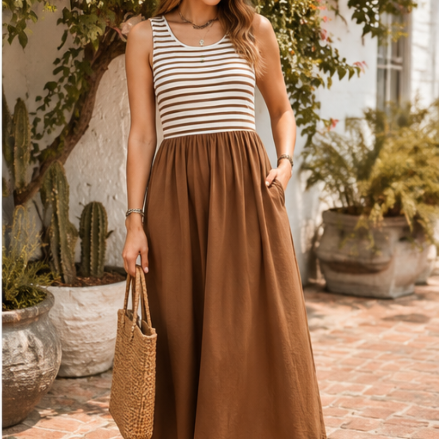 The Harvest Stripe Patchwork Sleeveless Dress for Women