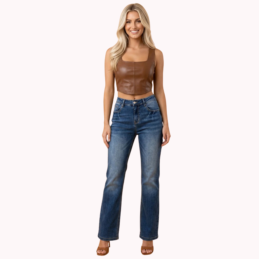 Acid Washed Straight Leg Full Length Jeans