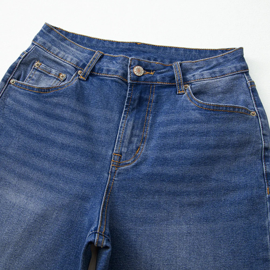 Denim Raw Hem Straight Leg Jeans