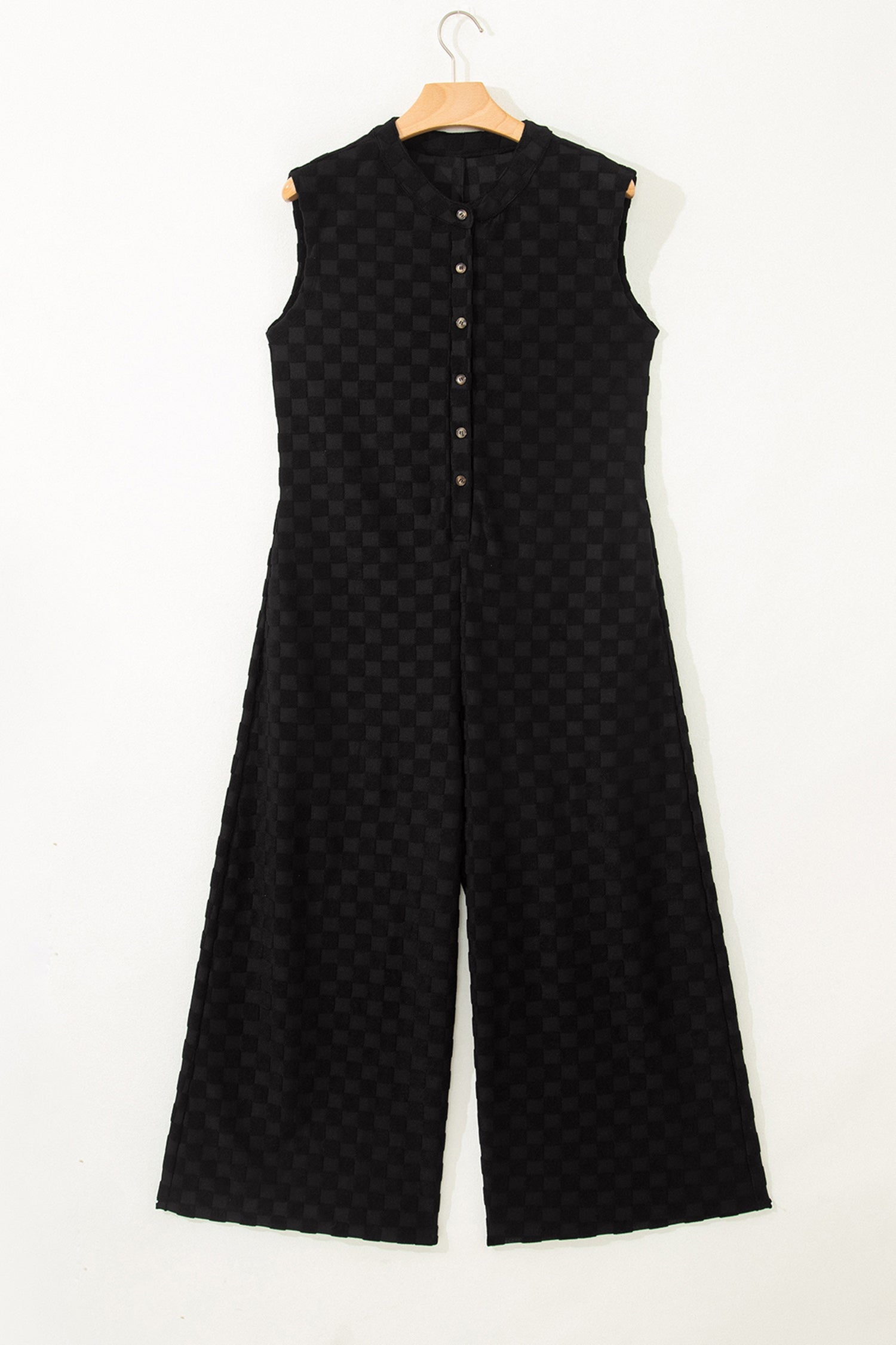 Drift line Textured Jumpsuit — Sleeveless Wide-Leg One-Piece