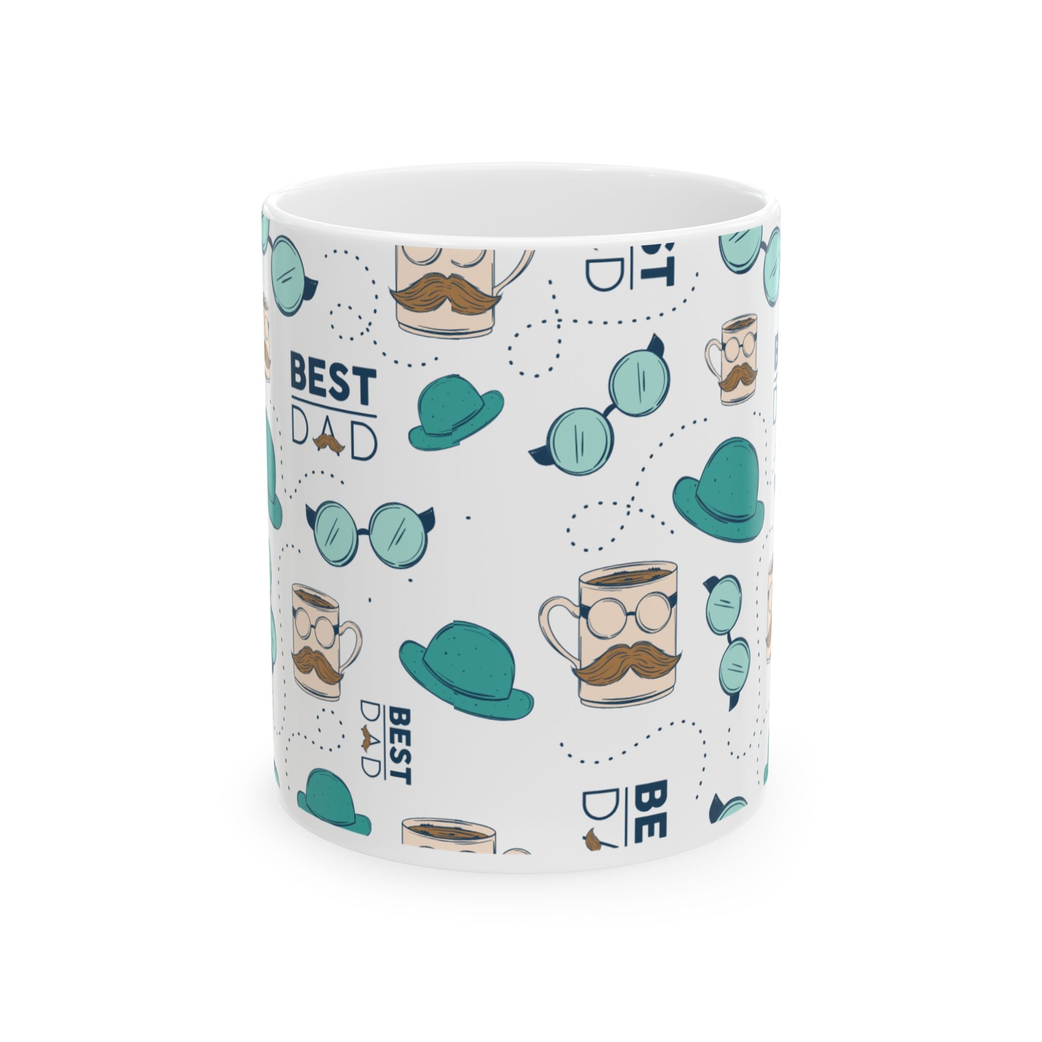 Best Dad Pattern Ceramic Mug — 11oz & 15oz Father’s Day Mustache & Glasses Design