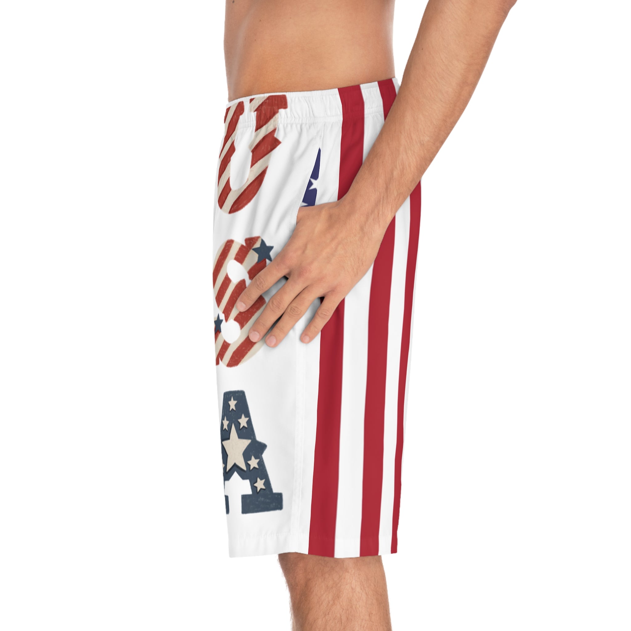 American Flag USA Board Shorts – Patriotic Stars & Stripes Swim Trunks