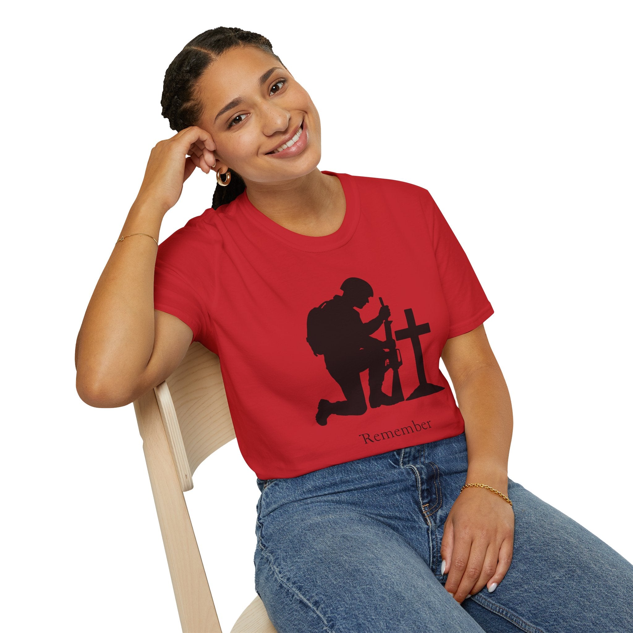 Remember Soldier Kneeling Cross T-Shirt — Military Memorial Tee