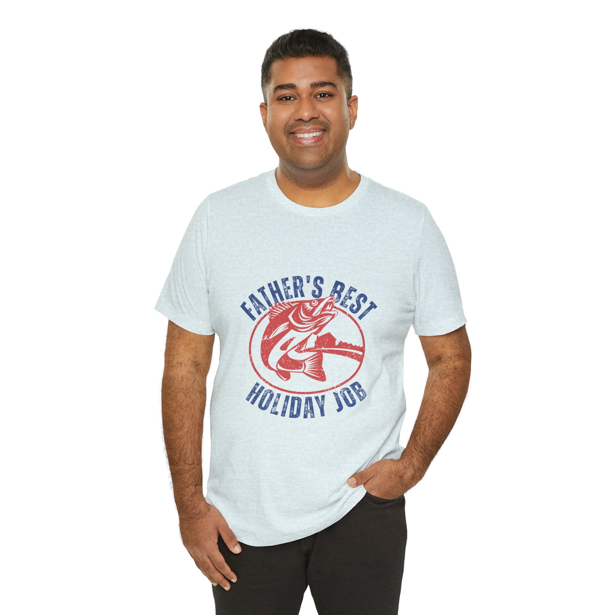 Father's Best Holiday Job T-Shirt — Vintage Fishing Dad Christmas Tee