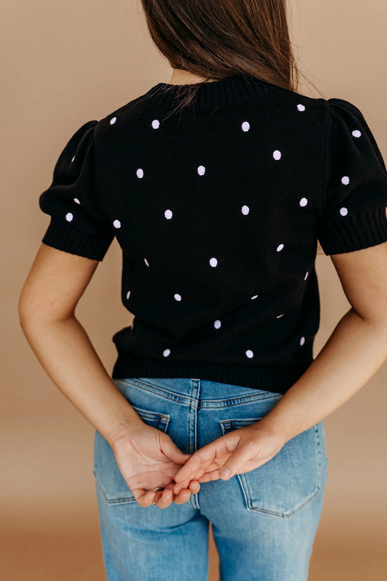 Polka Dot Bubble Short Sleeve Sweater ~ B & W