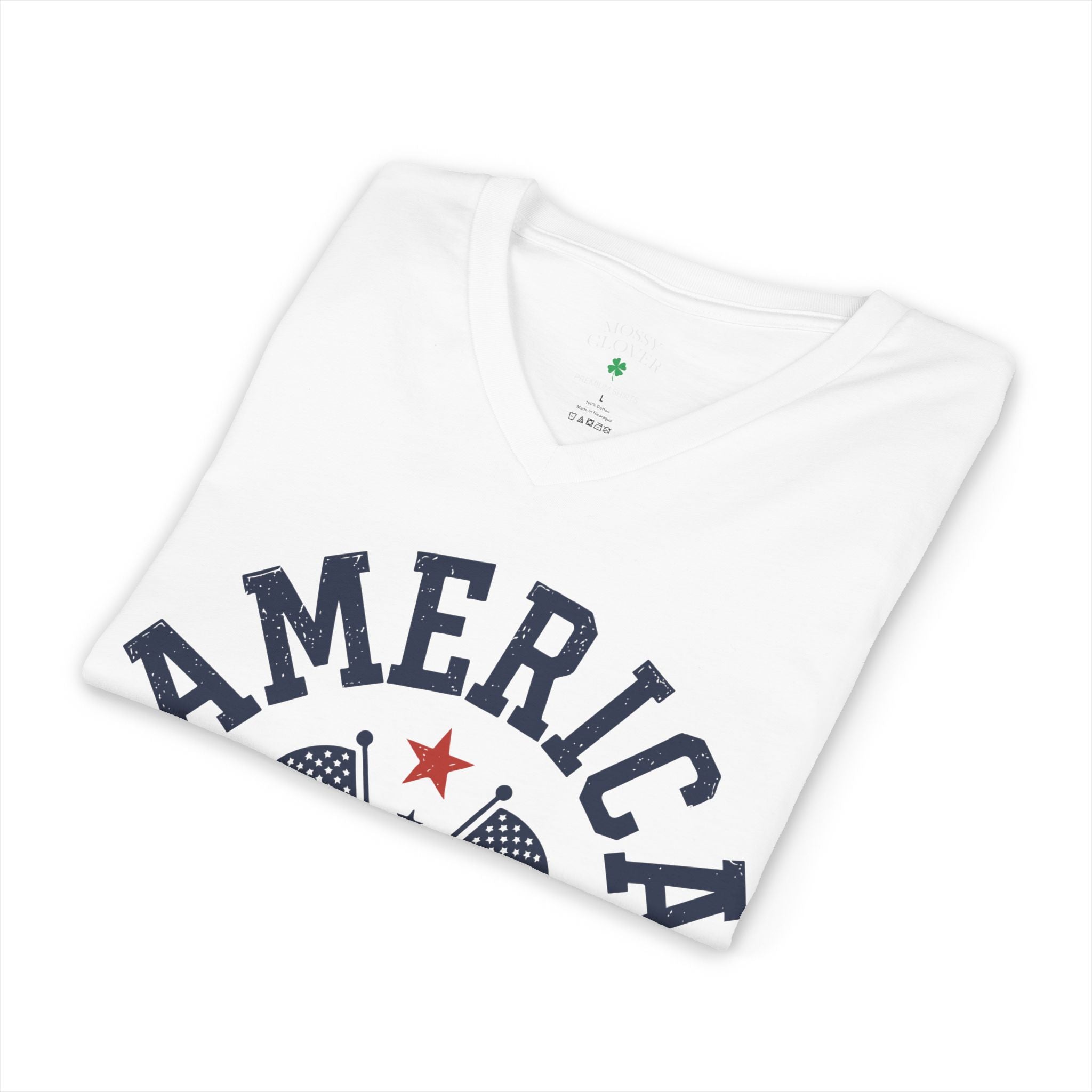 America Social Club V‑Neck Tee — Patriotic USA Flag T‑Shirt (Land of the Free)