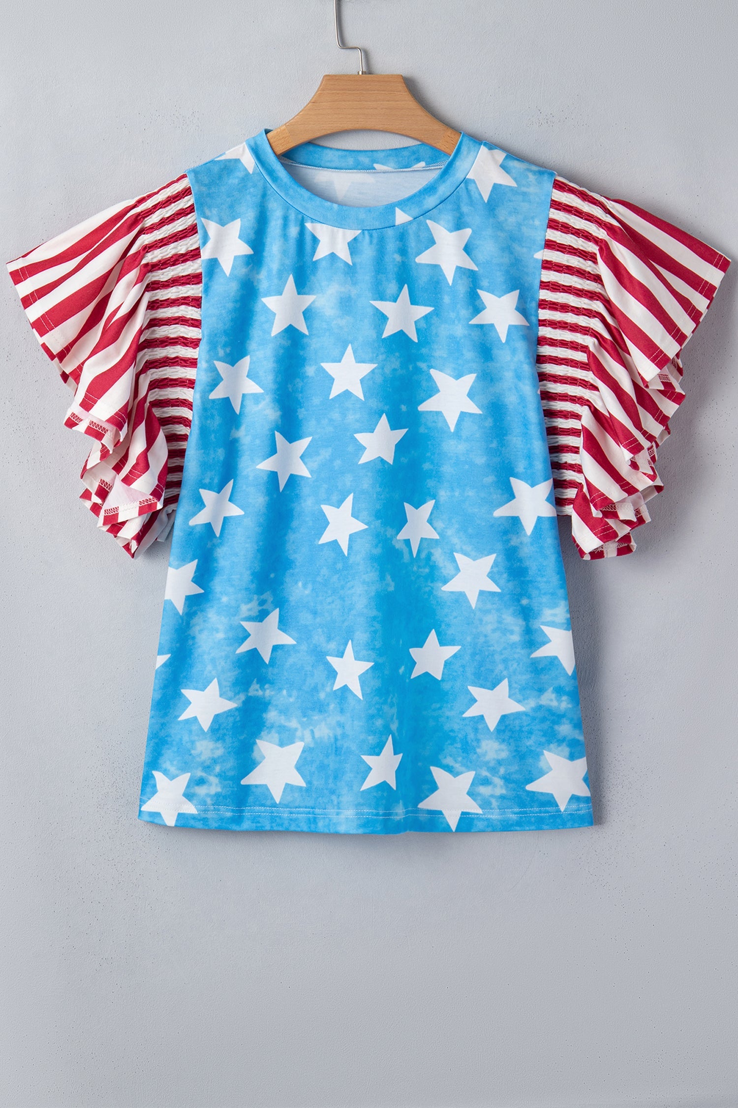 Stars & Stripes Mineral Wash Ruffle Sleeve Top