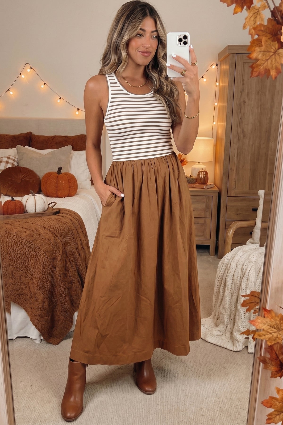 The Harvest Stripe Patchwork Sleeveless Dress for Women