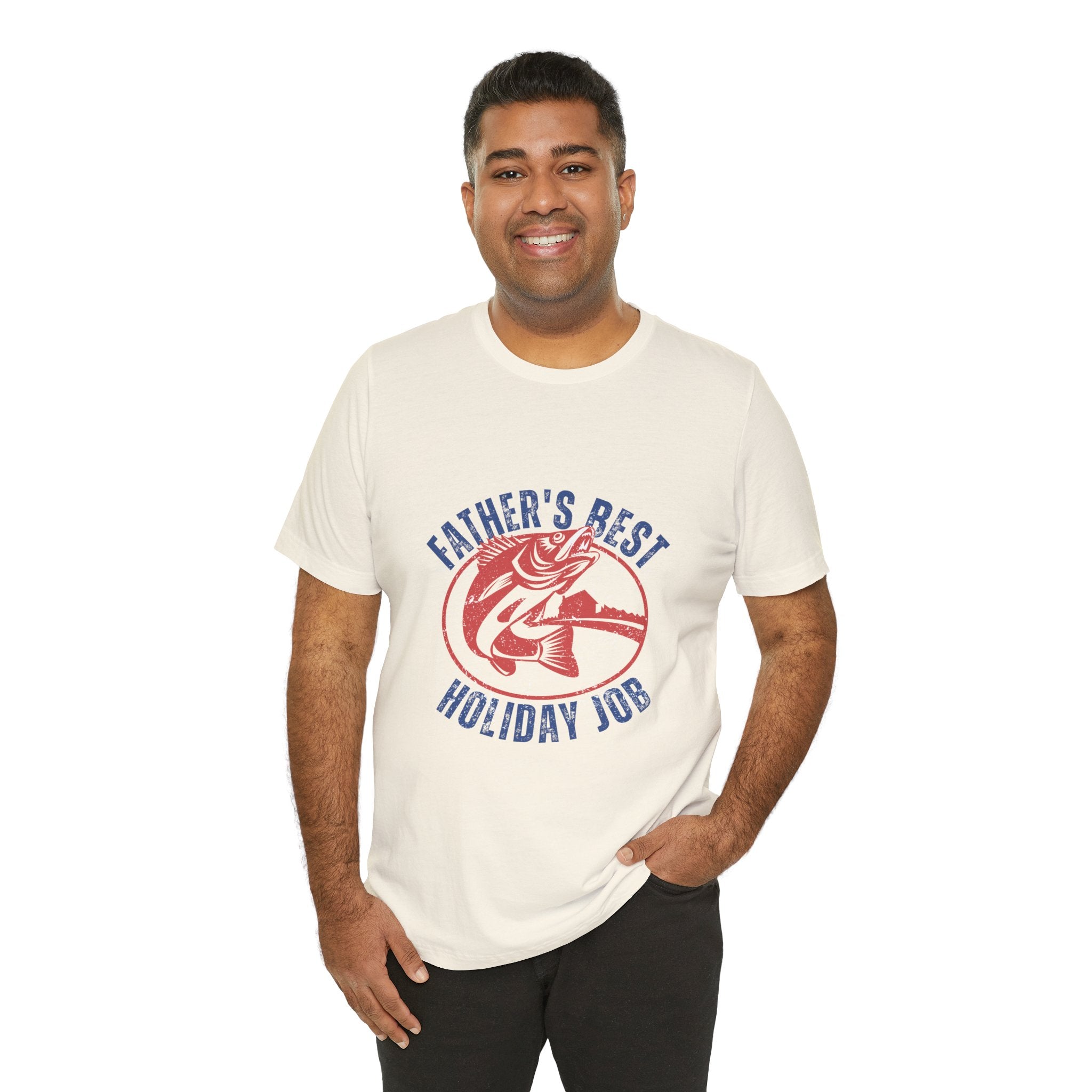 Father's Best Holiday Job T-Shirt — Vintage Fishing Dad Christmas Tee