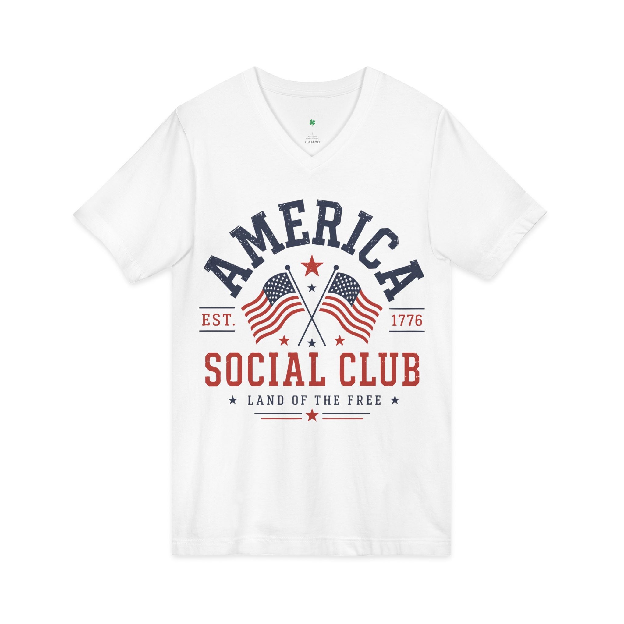 America Social Club V‑Neck Tee — Patriotic USA Flag T‑Shirt (Land of the Free)