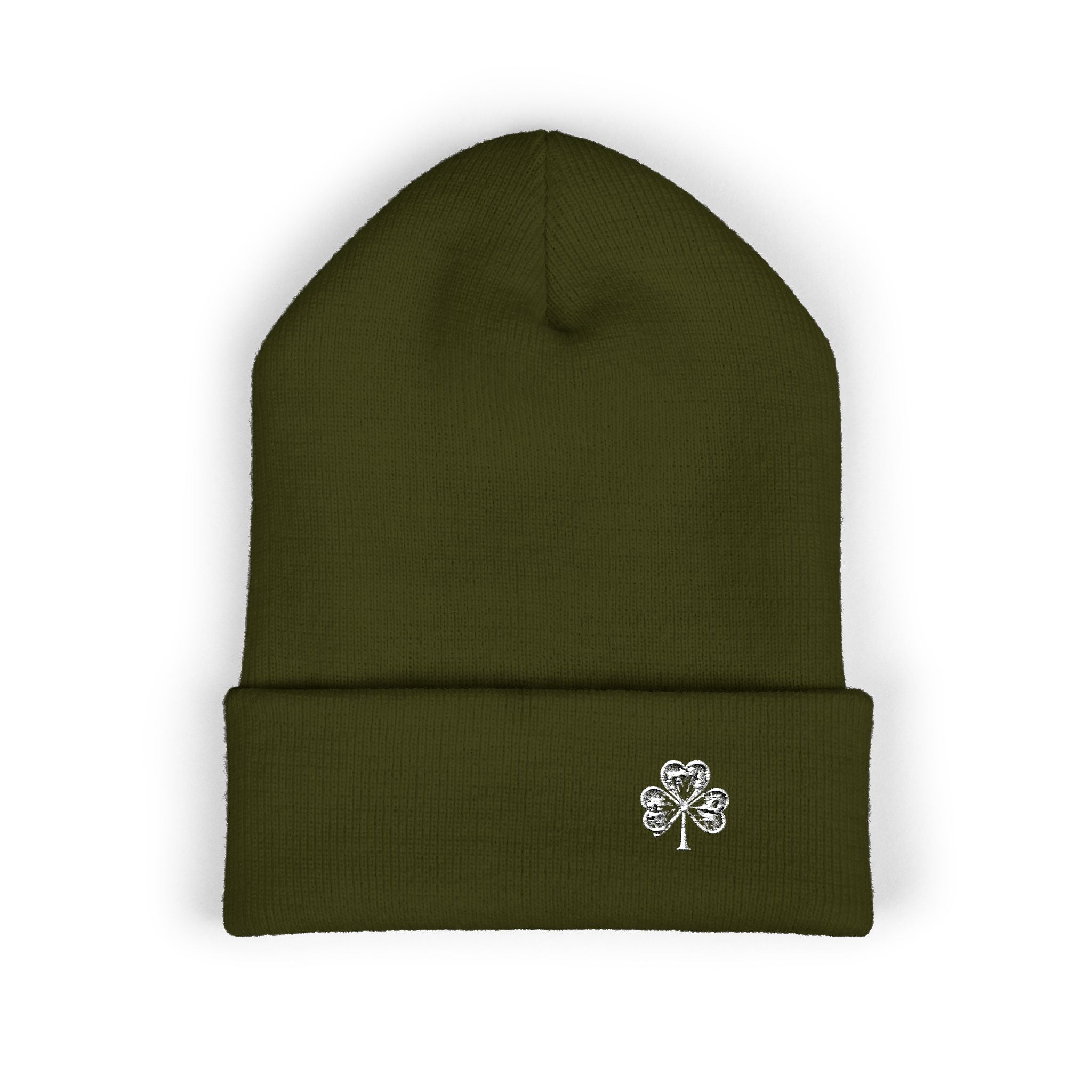 Embroidered Mossy Clover Cuffed Beanie