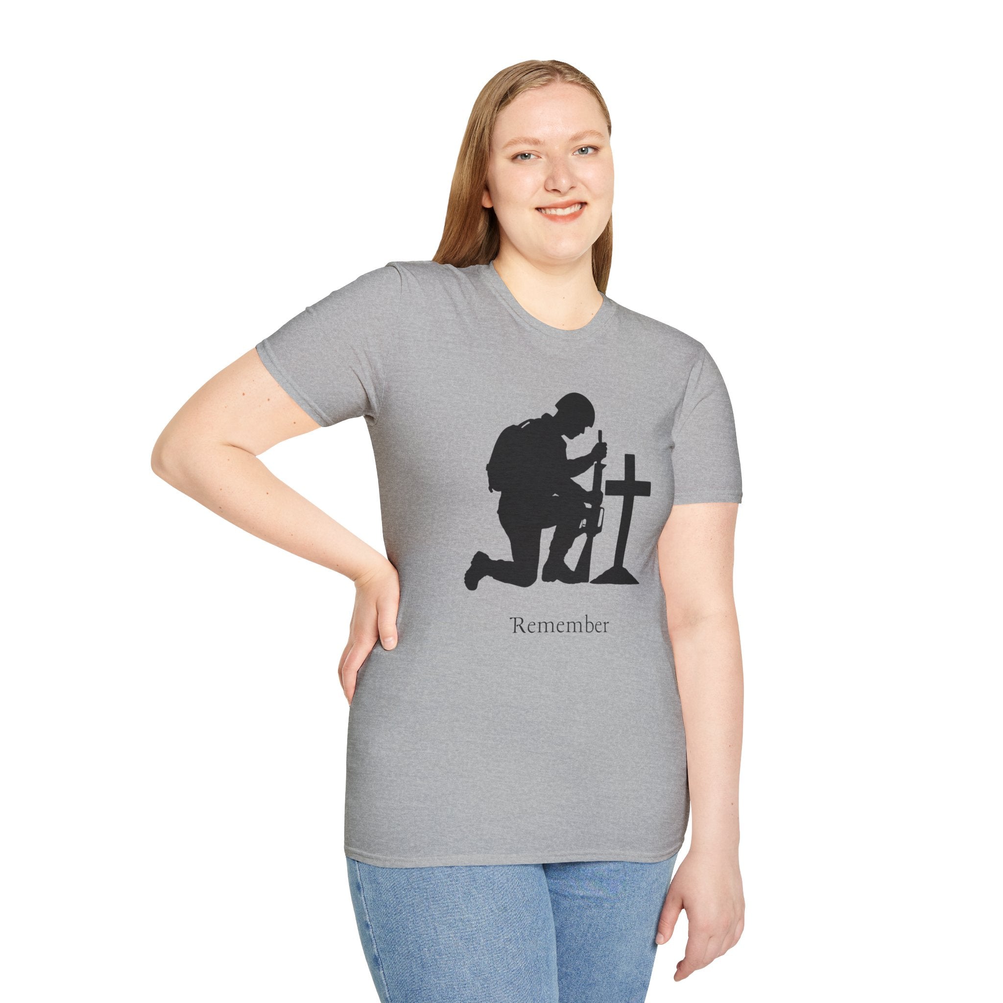 Remember Soldier Kneeling Cross T-Shirt — Military Memorial Tee