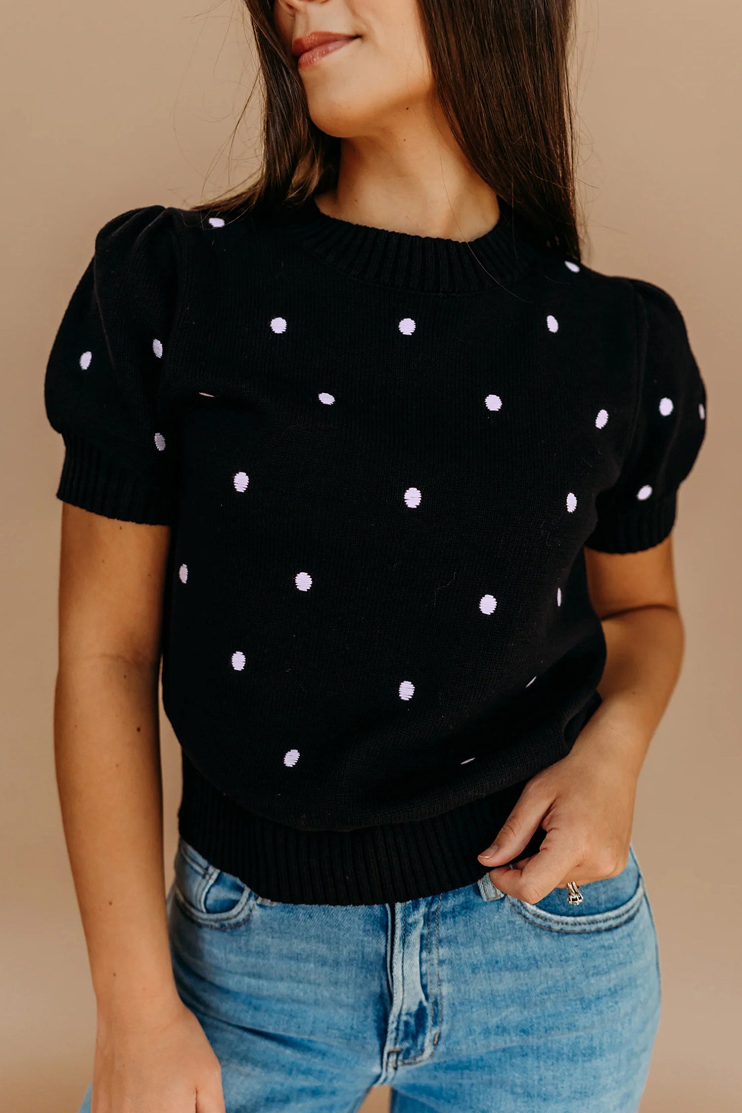 Polka Dot Bubble Short Sleeve Sweater ~ B & W