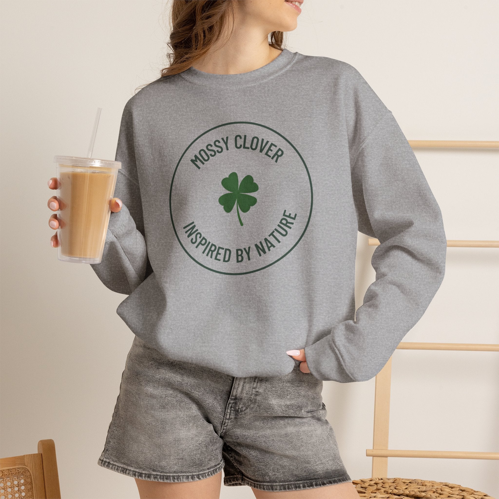 Mossy Clover Crewneck Sweatshirt - "Mossy Clover: Inspired by Nature"  Eco Nature Pullover