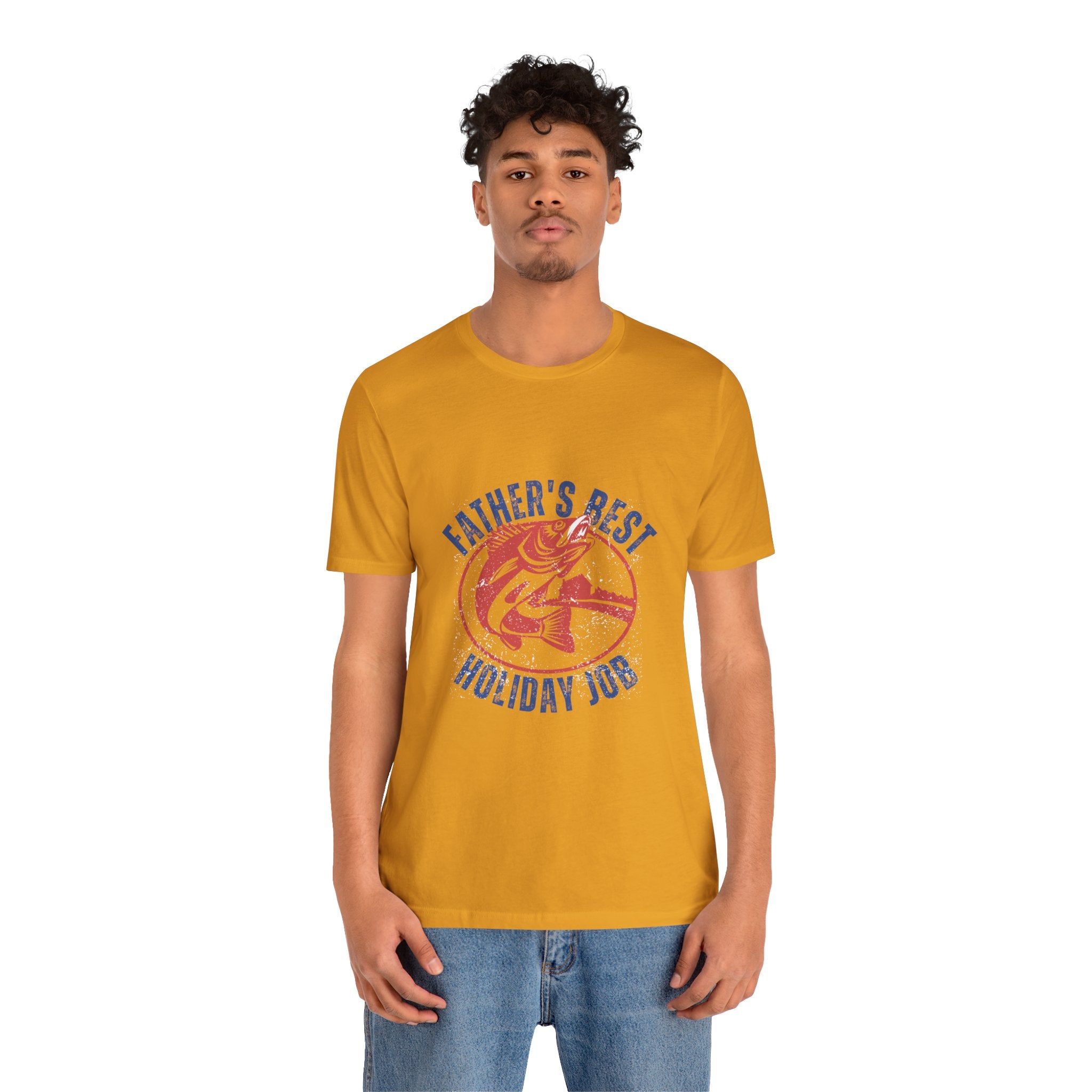 Father's Best Holiday Job T-Shirt — Vintage Fishing Dad Christmas Tee